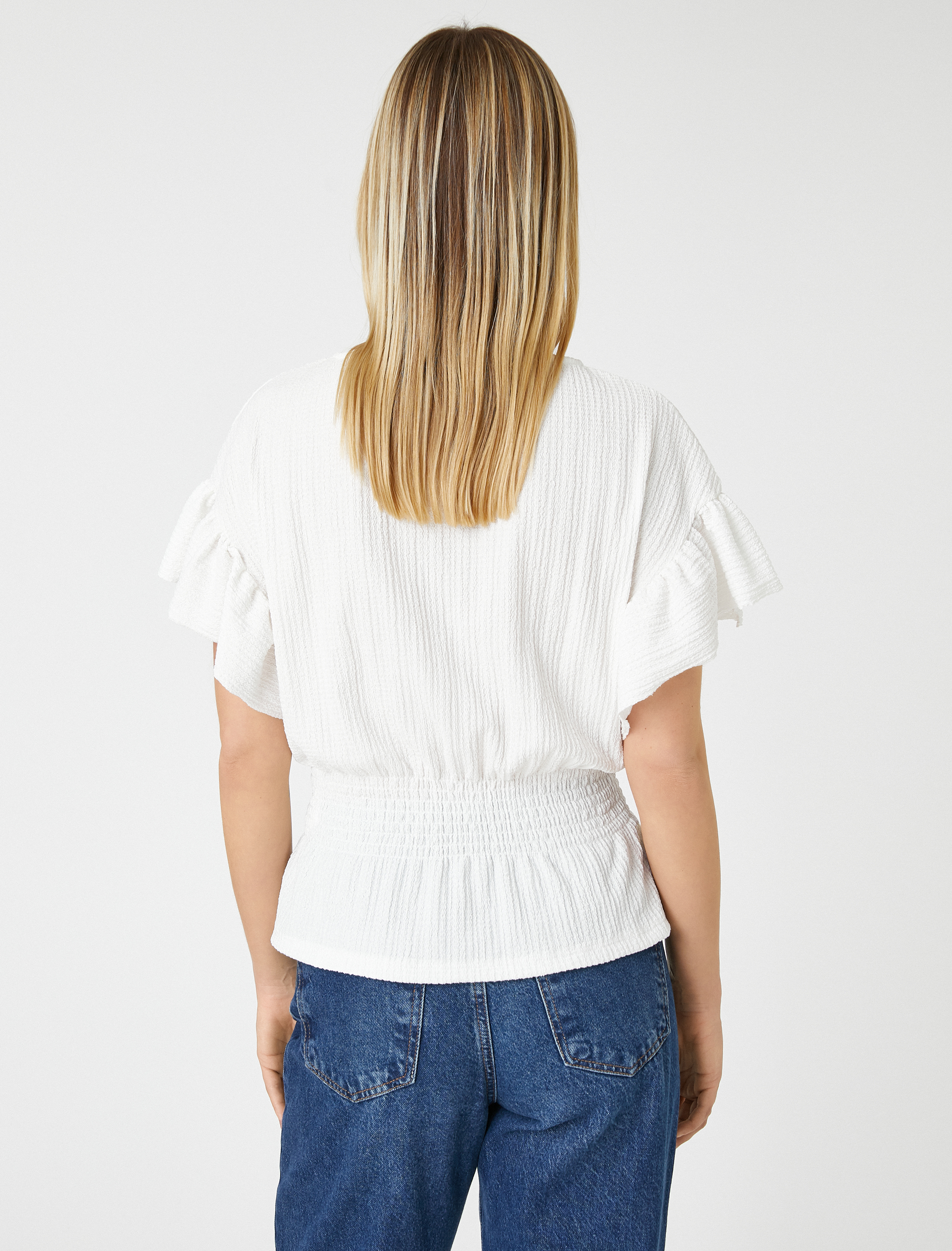   Gipeli Volanlı Tişört Kayık Yaka