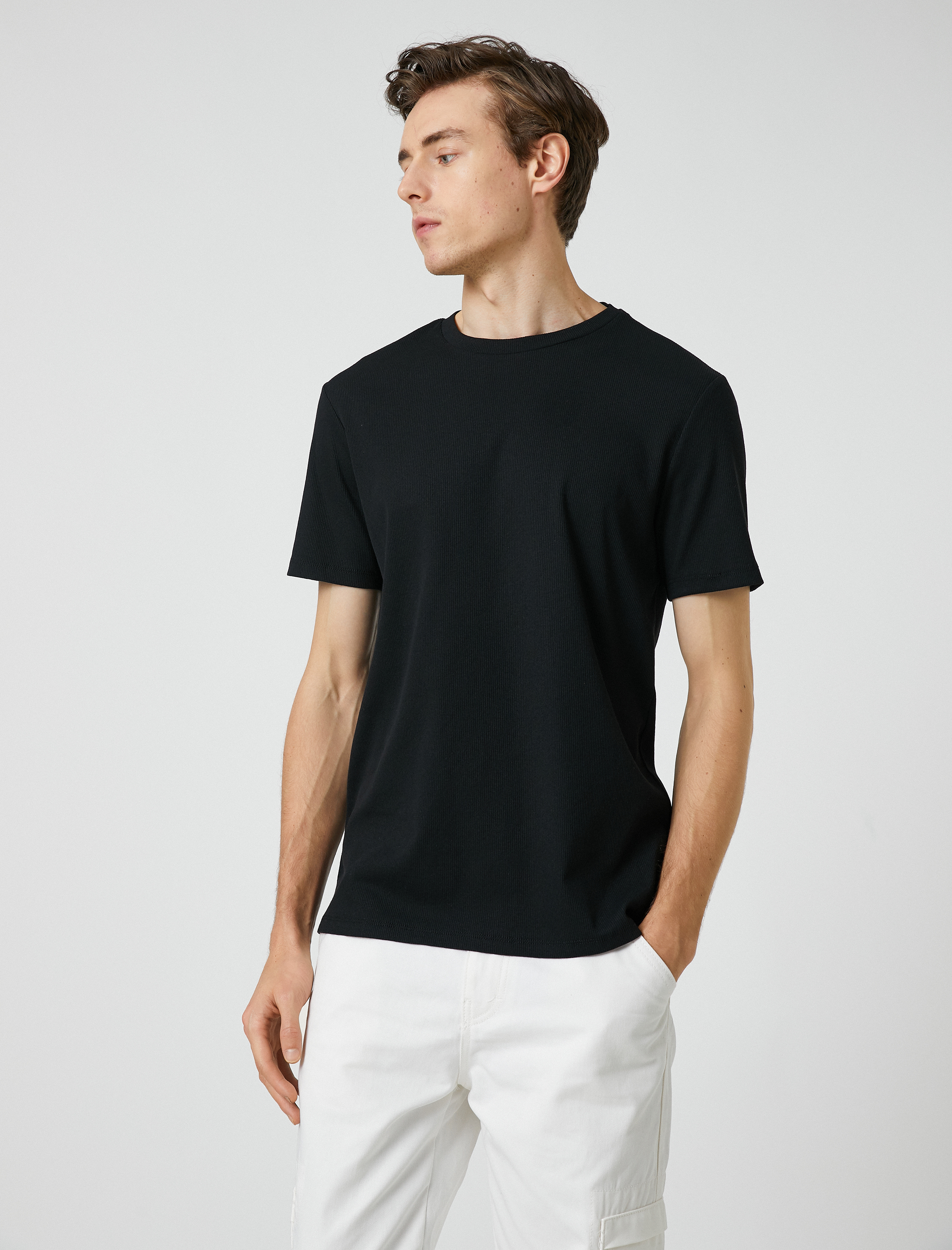   Basic Kaşkorse Tişört Bisiklet Yaka Kısa Kollu