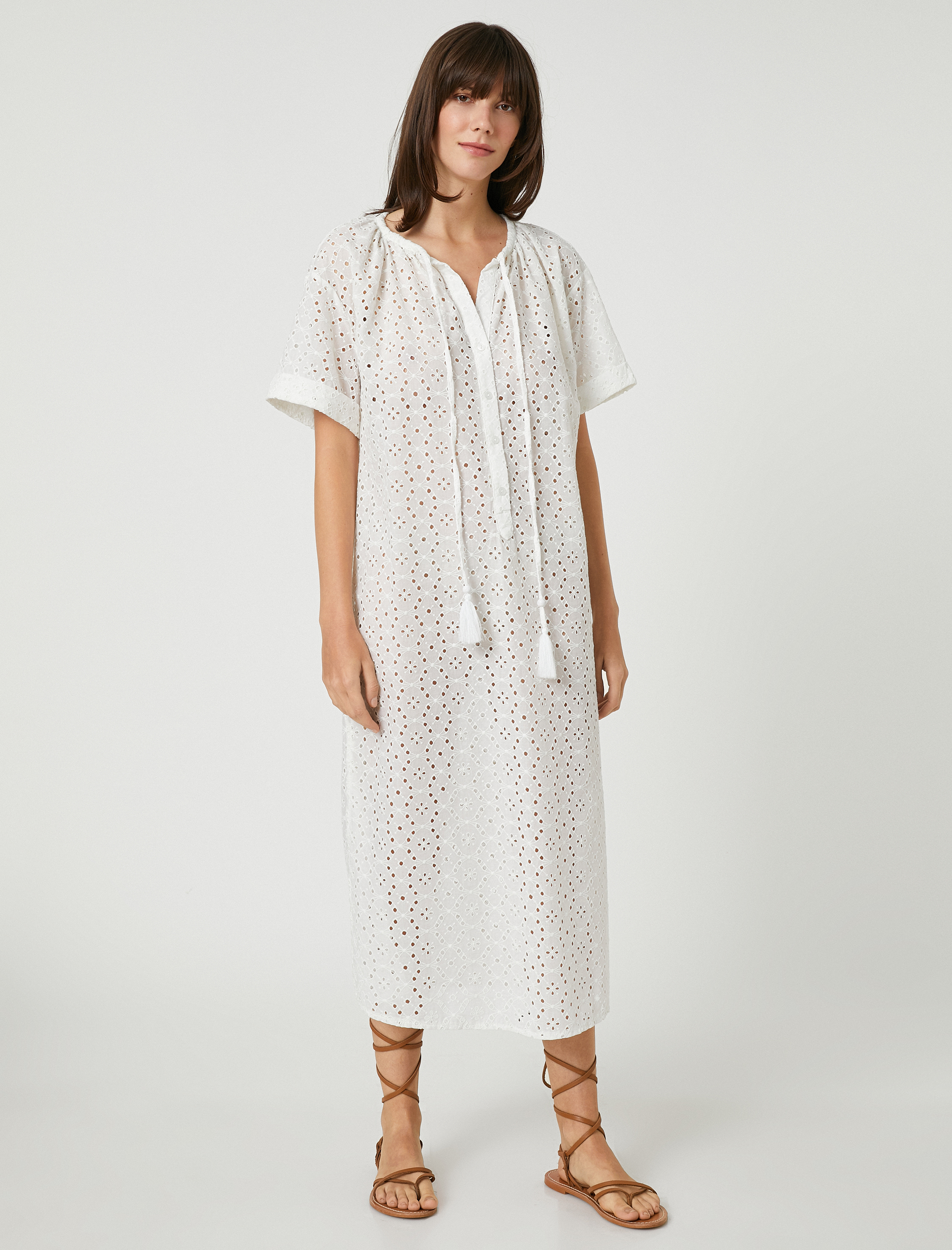   Uzun Gömlek Fisto Elbise Kısa Kollu