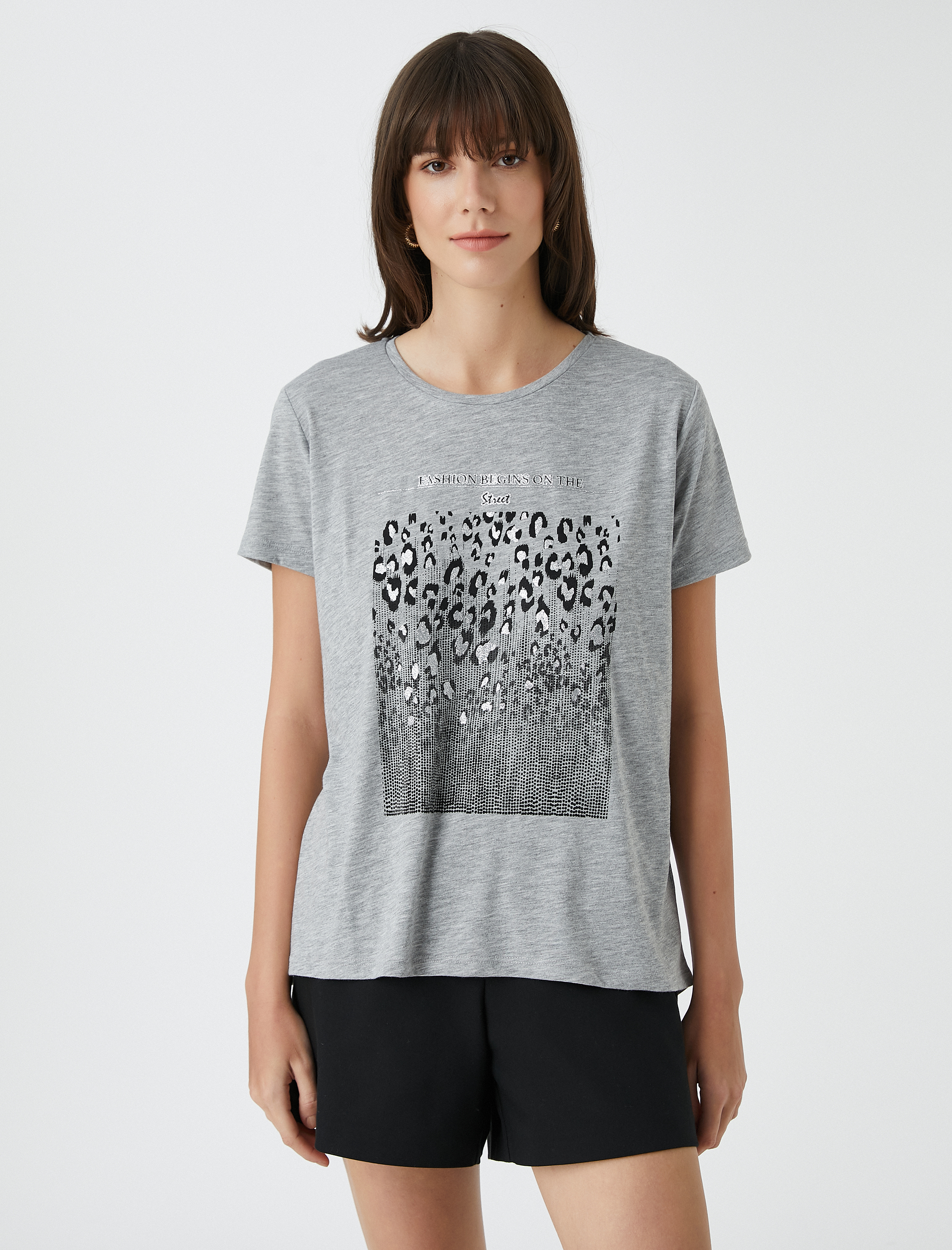   Leopar Baskılı Tişört Kısa Kollu Bisiklet Yaka