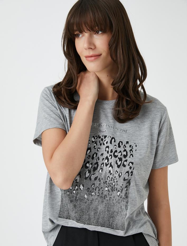  Leopar Baskılı Tişört Kısa Kollu Bisiklet Yaka