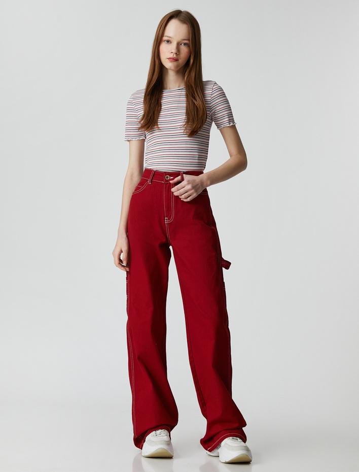  Crop Tişört Bisiklet Yaka Kısa Kollu