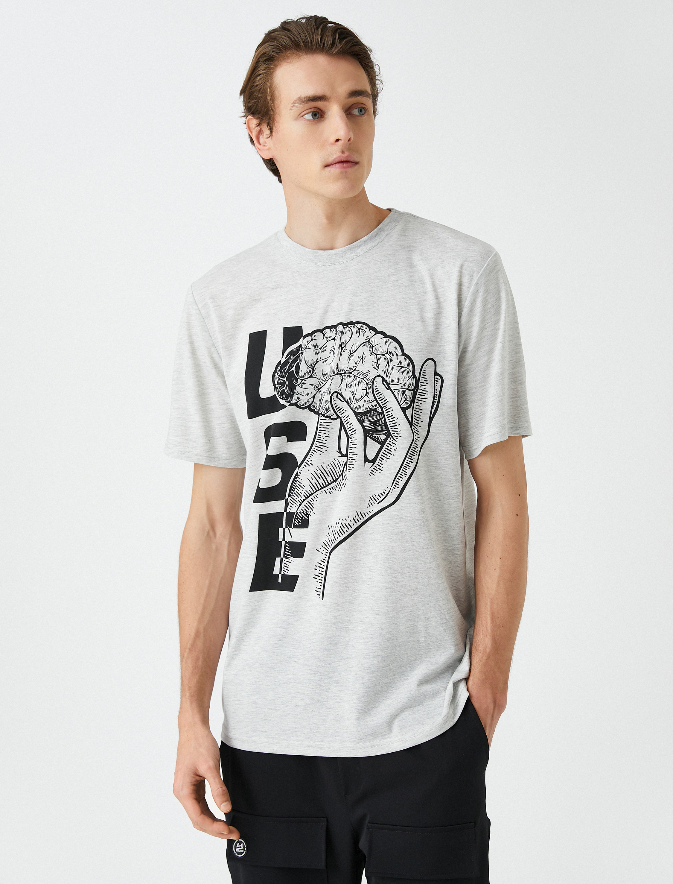   Slogan Baskılı Tişört Bisiklet Yaka Kısa Kollu