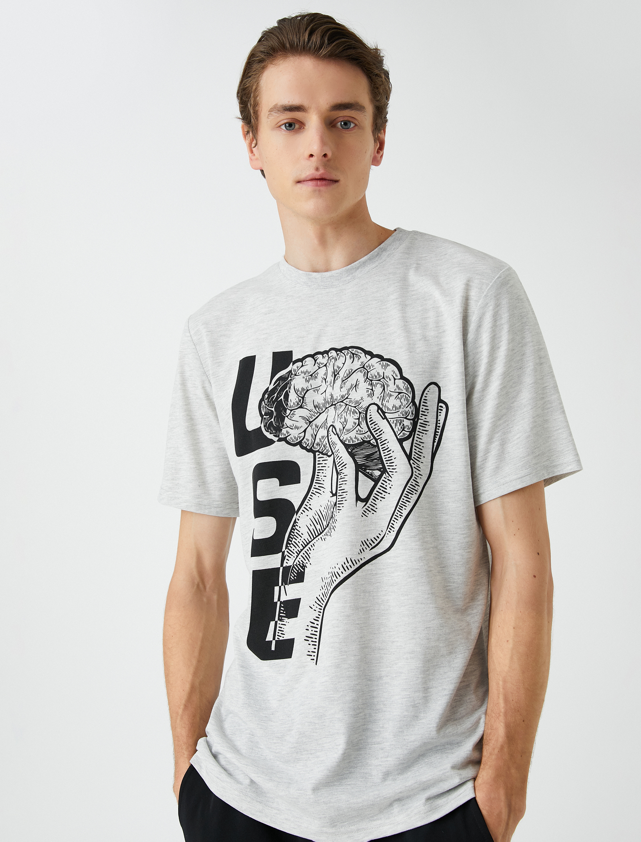   Slogan Baskılı Tişört Bisiklet Yaka Kısa Kollu