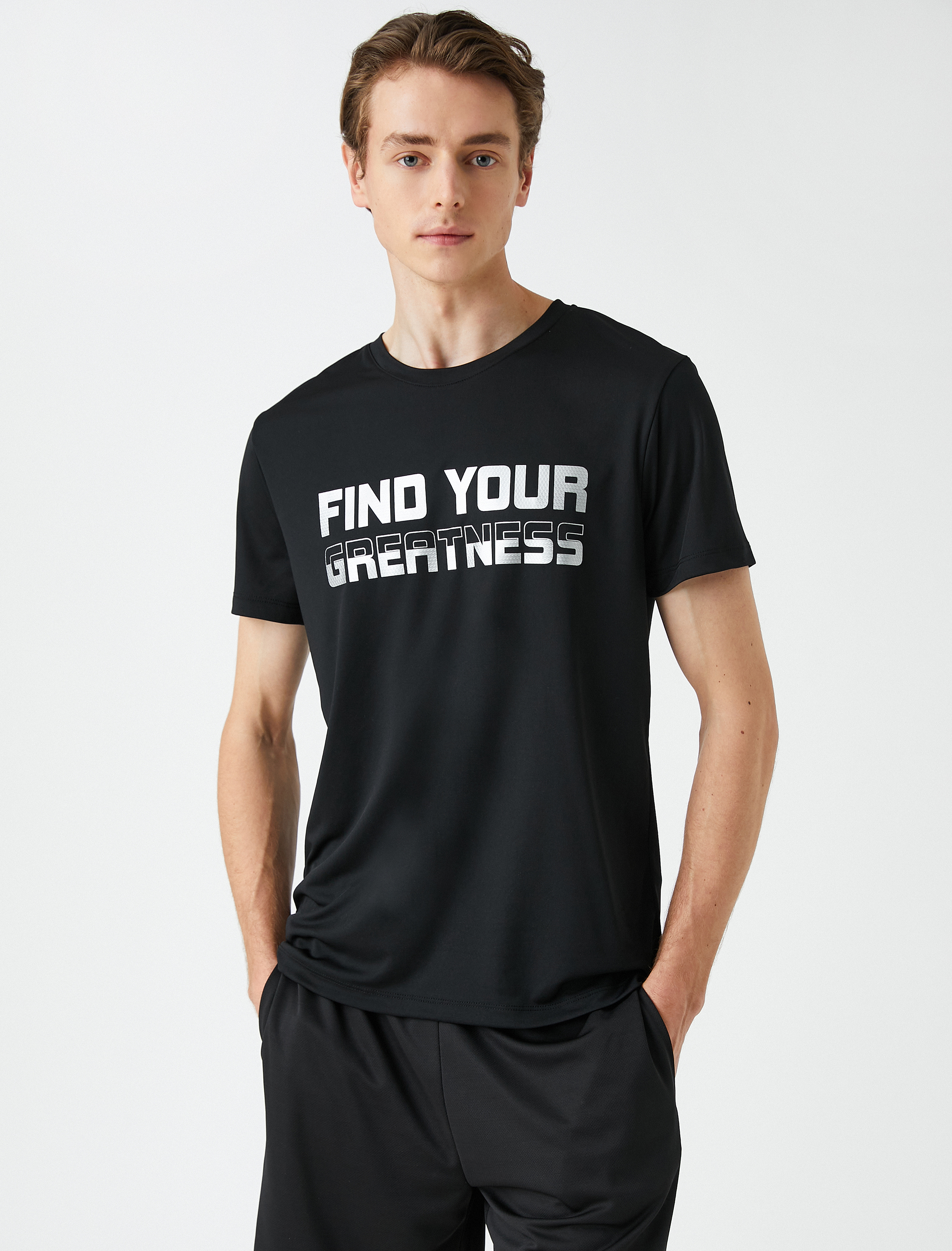   Spor Tişört Slogan Baskılı Bisiklet Yaka Kısa Kollu