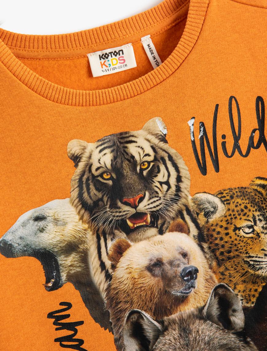  Erkek Çocuk Hayvanlar Baskılı Sweatshirt Uzun Kollu Bisiklet Yaka Şardonlu