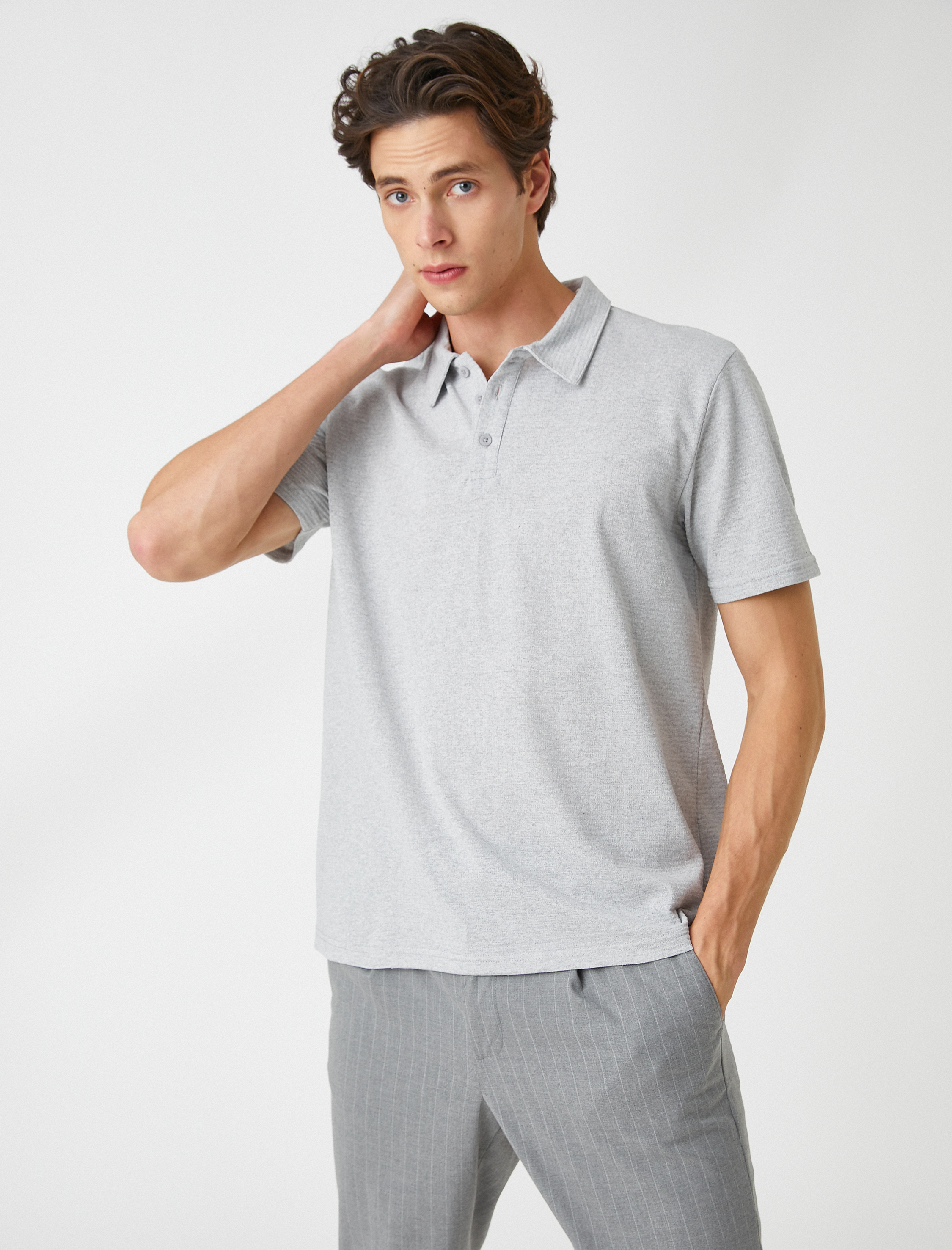   Basic Tişört Polo Yaka Düğmeli Kısa Kollu