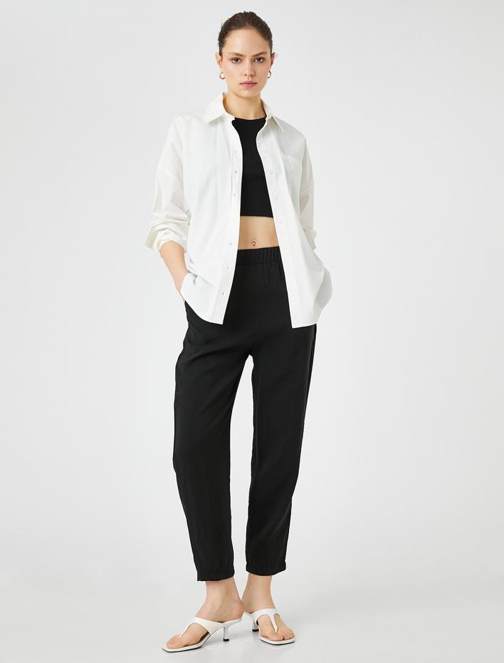  Beli Lastikli Cepli Pantolon Modal Karışımlı