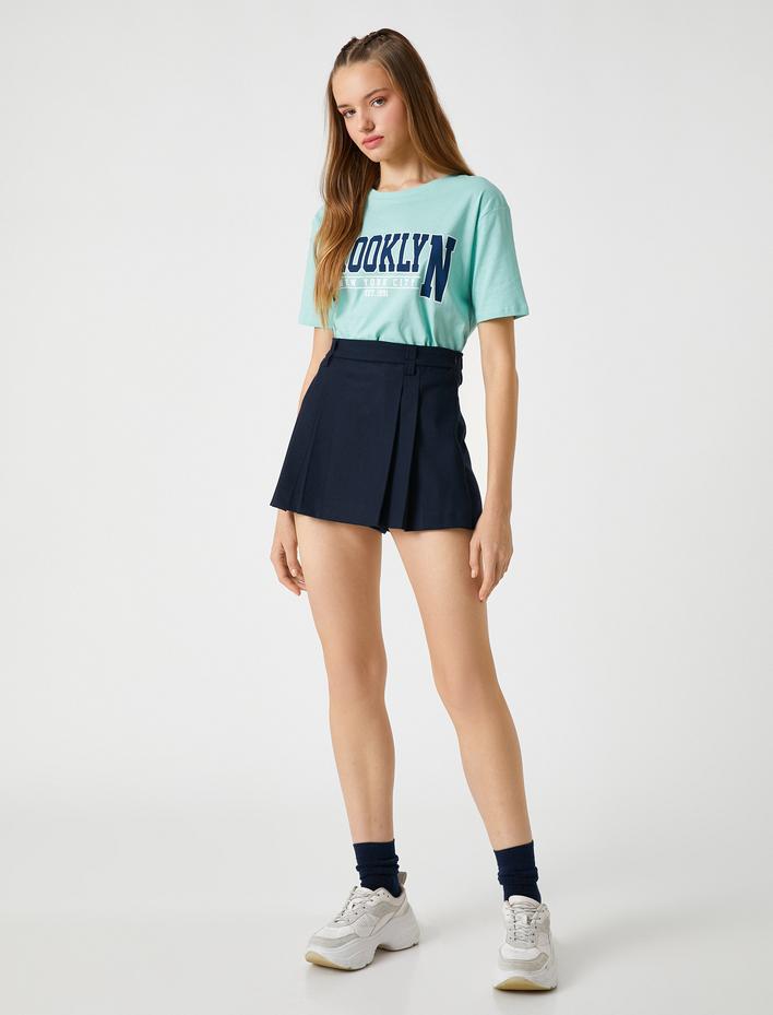  Brooklyn Baskılı Tişört Kısa Kollu Bisiklet Yaka