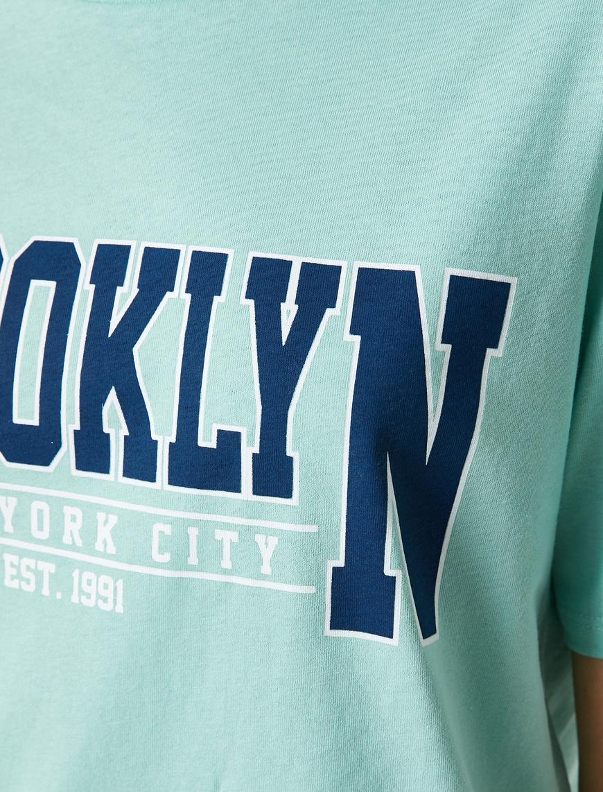   Brooklyn Baskılı Tişört Kısa Kollu Bisiklet Yaka