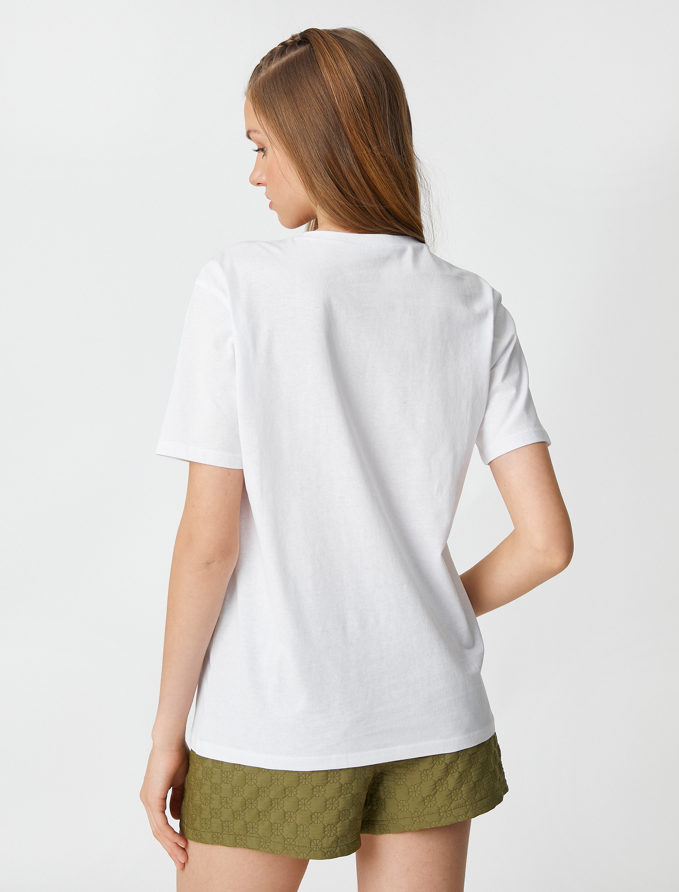   Çiçek Baskılı Tişört Bisiklet Yaka Kısa Kollu