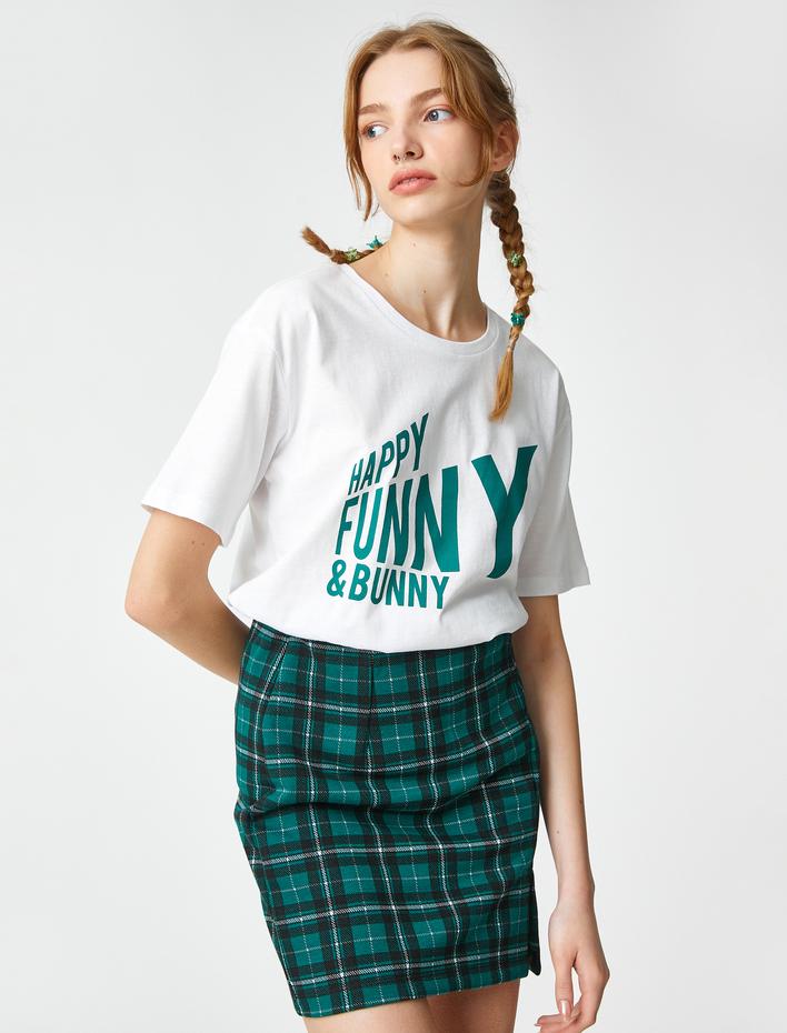  Slogan Baskılı Tshirt Bisiklet Yaka Kısa Kollu