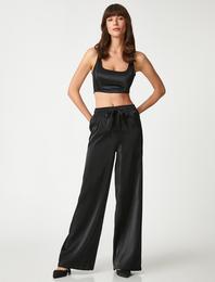 Saten Palazzo Pantolon Beli Bağlamalı