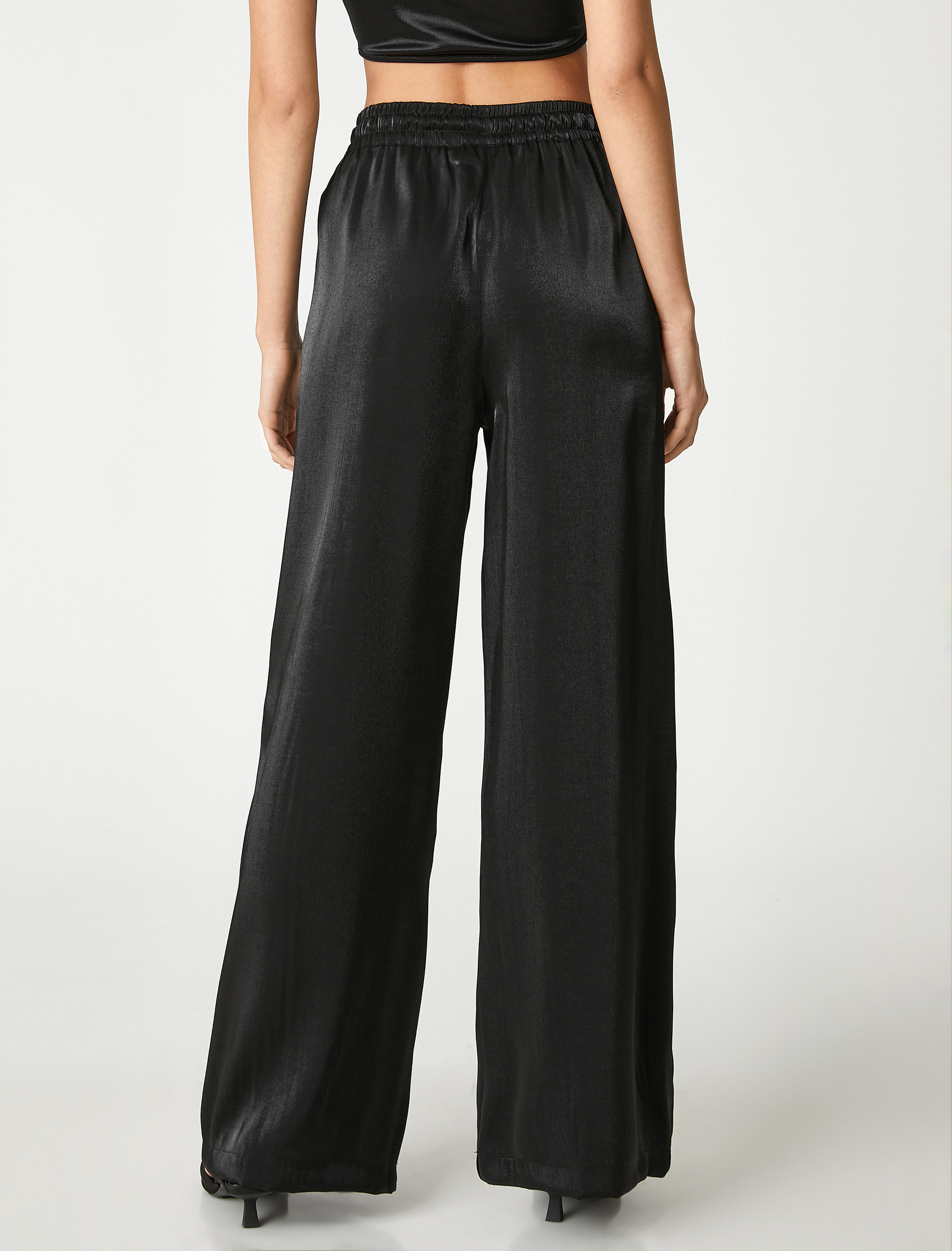   Saten Palazzo Pantolon Beli Bağlamalı