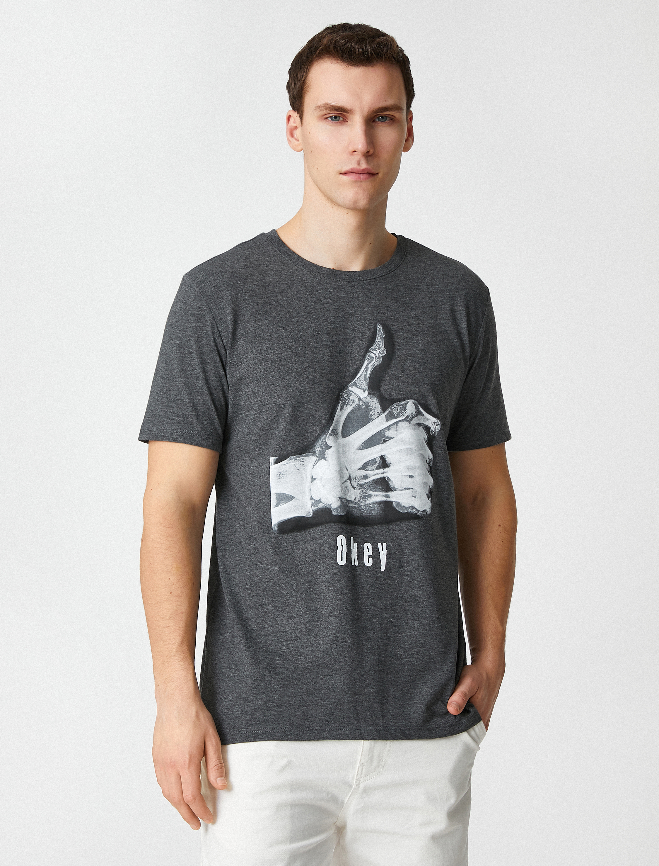   Bisiklet Yaka Tişört Slogan Baskılı Kısa Kollu