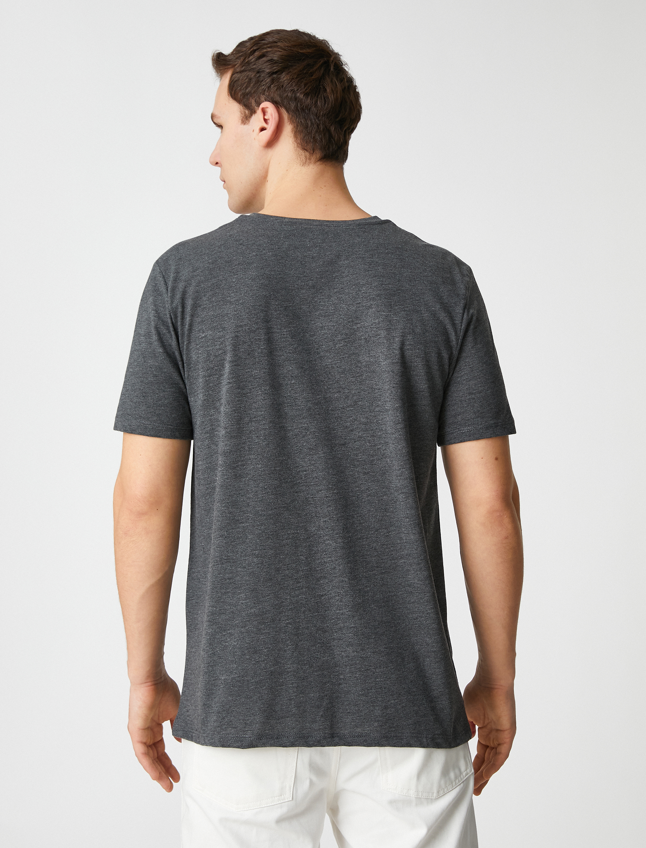   Bisiklet Yaka Tişört Slogan Baskılı Kısa Kollu