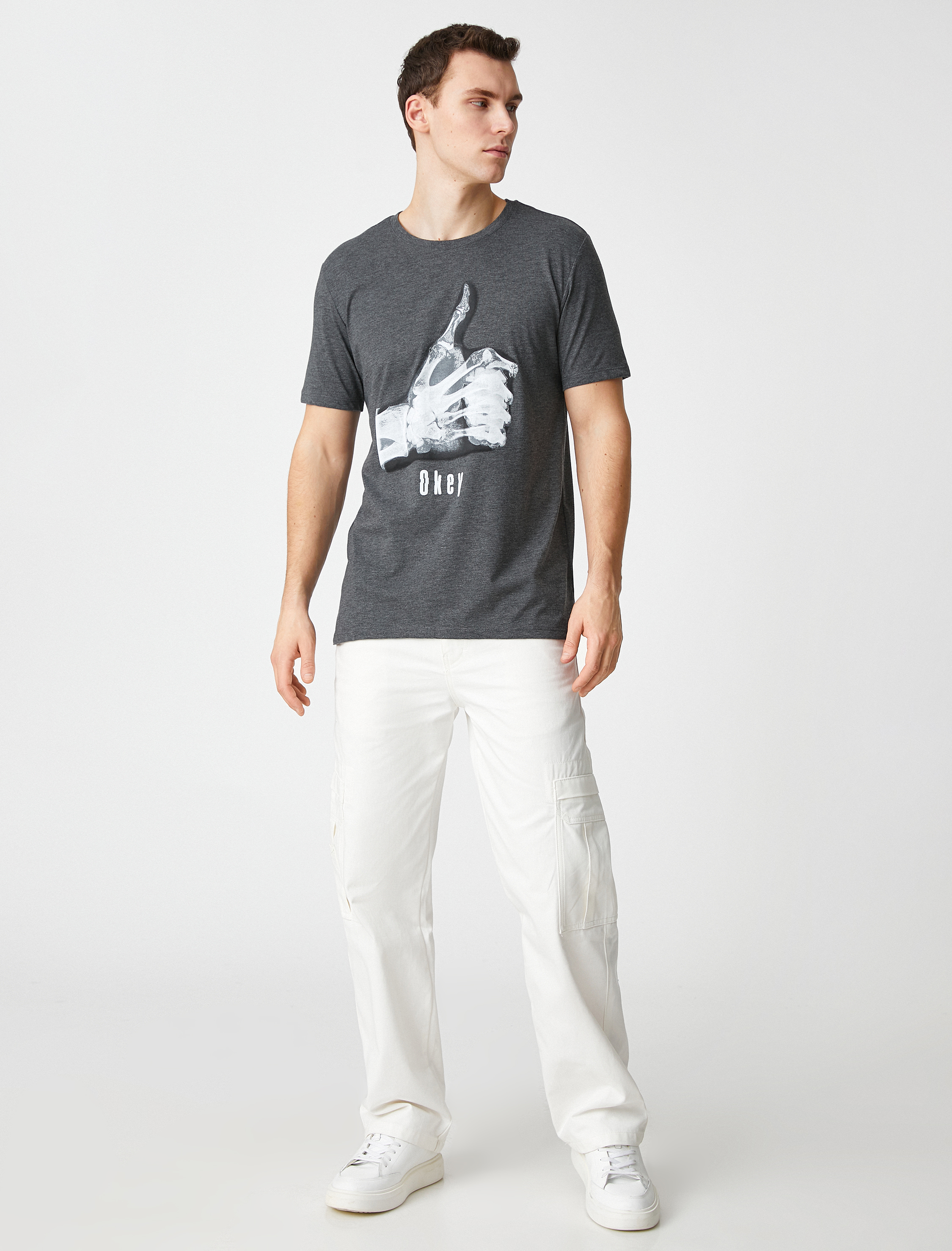   Bisiklet Yaka Tişört Slogan Baskılı Kısa Kollu