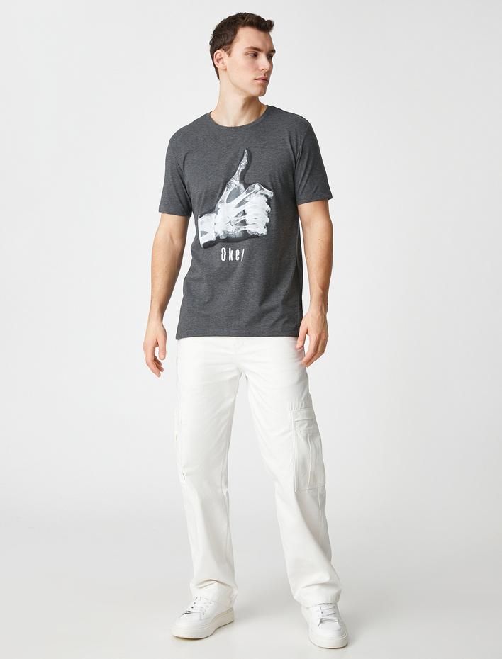  Bisiklet Yaka Tişört Slogan Baskılı Kısa Kollu