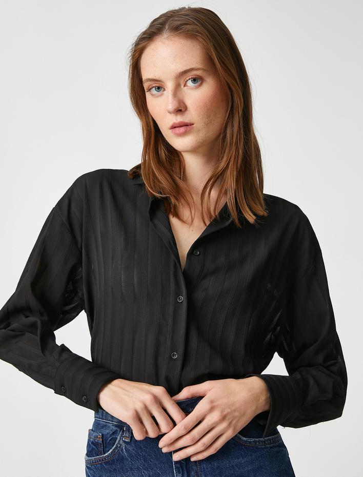  Çizgili Gömlek Düğmeli Uzun Kollu