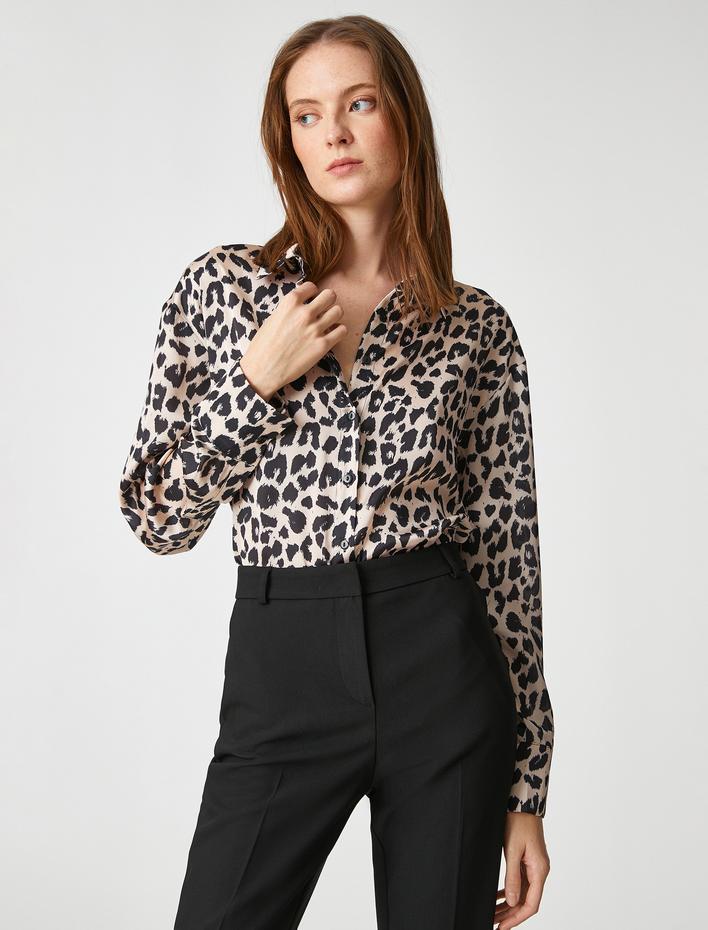  Saten Gömlek Düğmeli Uzun Kollu