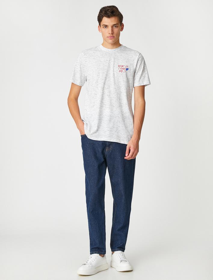  Kırçıllı Tişört Slogan Baskılı Dar Kesim