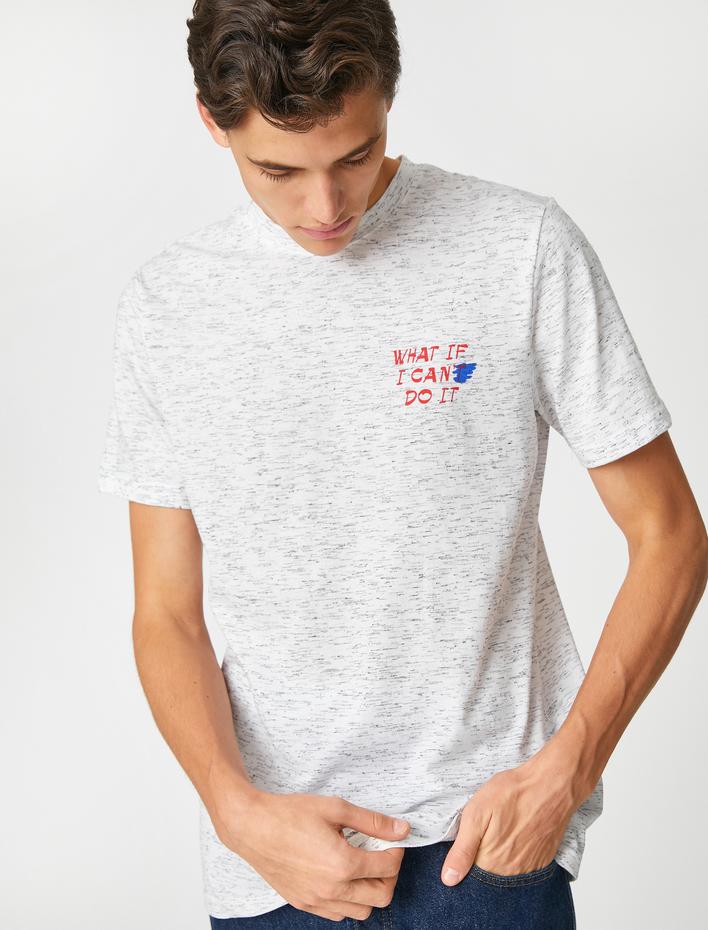  Kırçıllı Tişört Slogan Baskılı Dar Kesim