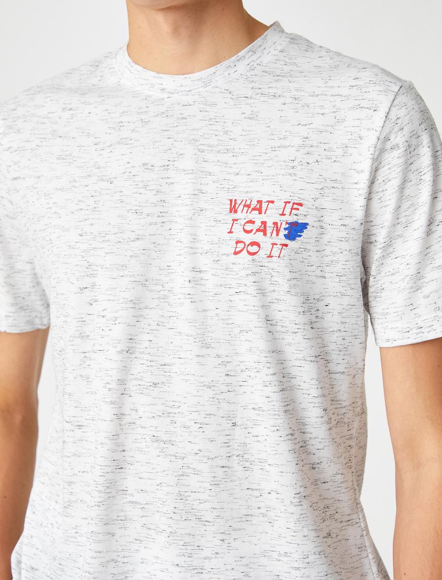   Kırçıllı Tişört Slogan Baskılı Dar Kesim