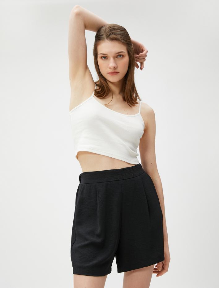  Bol Paça Şort Pileli Cepli Beli Lastikli