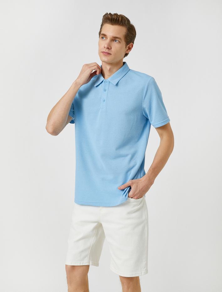  Basic Tişört Polo Yaka Düğmeli Kısa Kollu