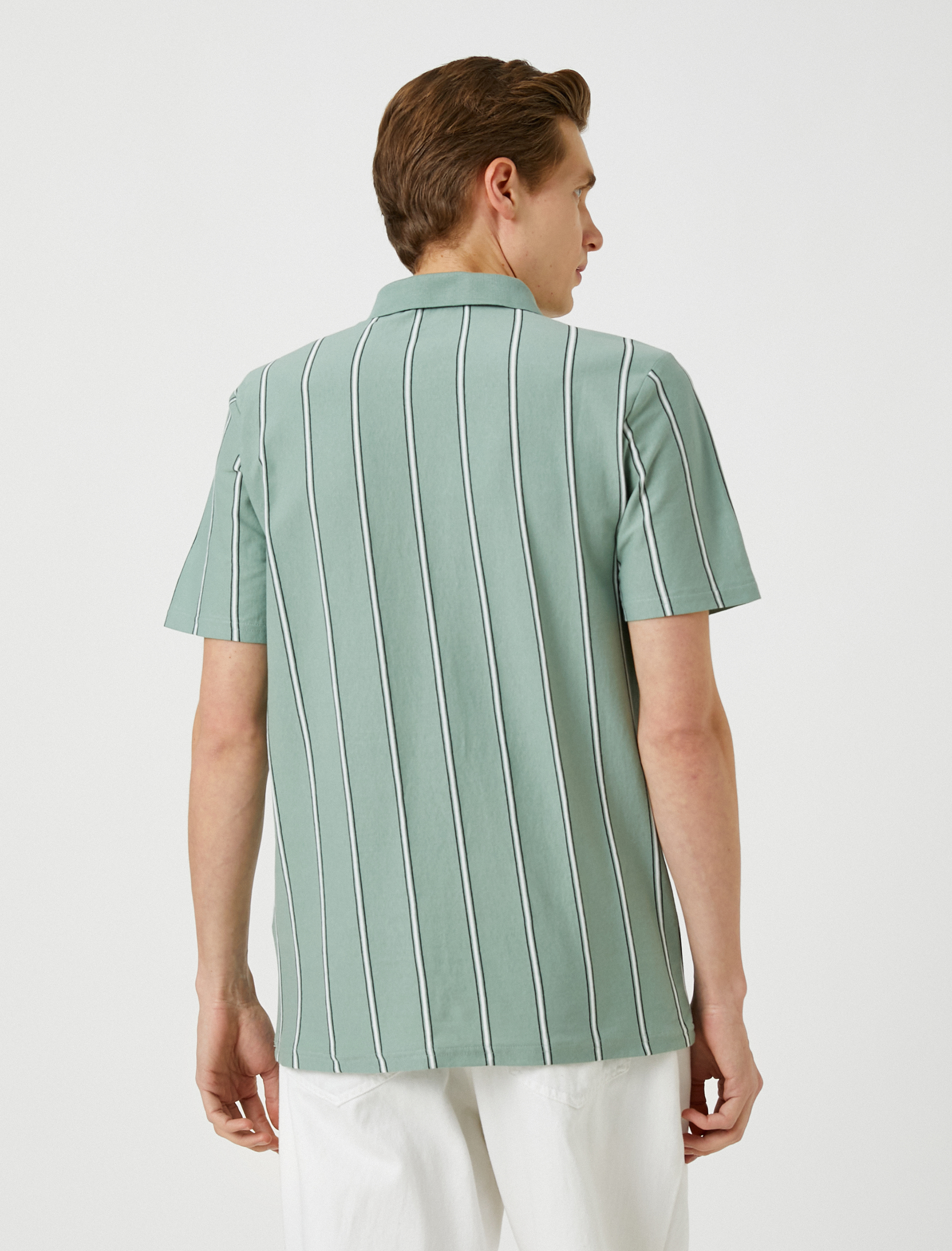   Polo Yaka Tişört Slim Fit Düğme Detaylı Pamuklu