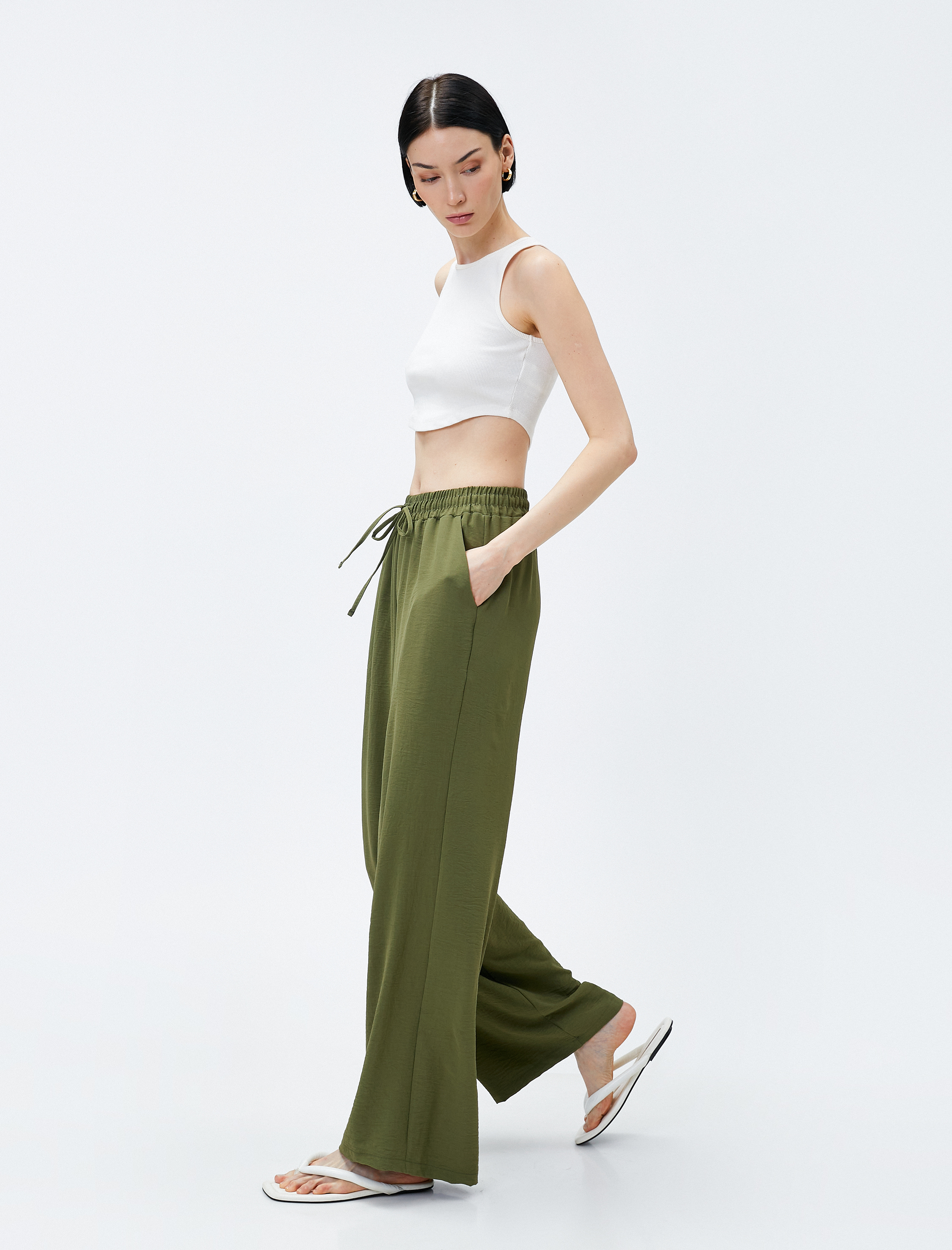   Rahat Pantolon Bol Paça Beli Bağlamalı