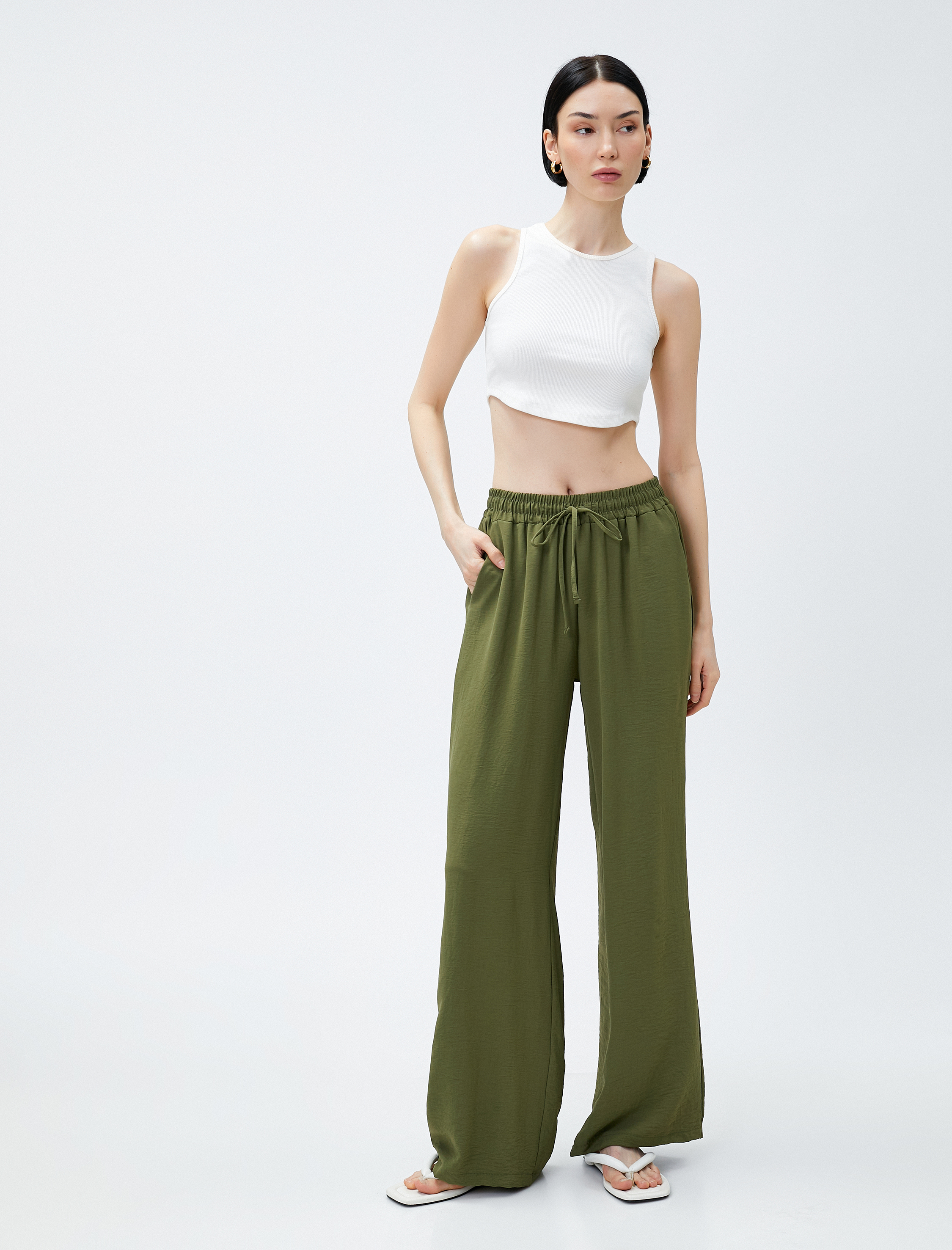   Rahat Pantolon Bol Paça Beli Bağlamalı