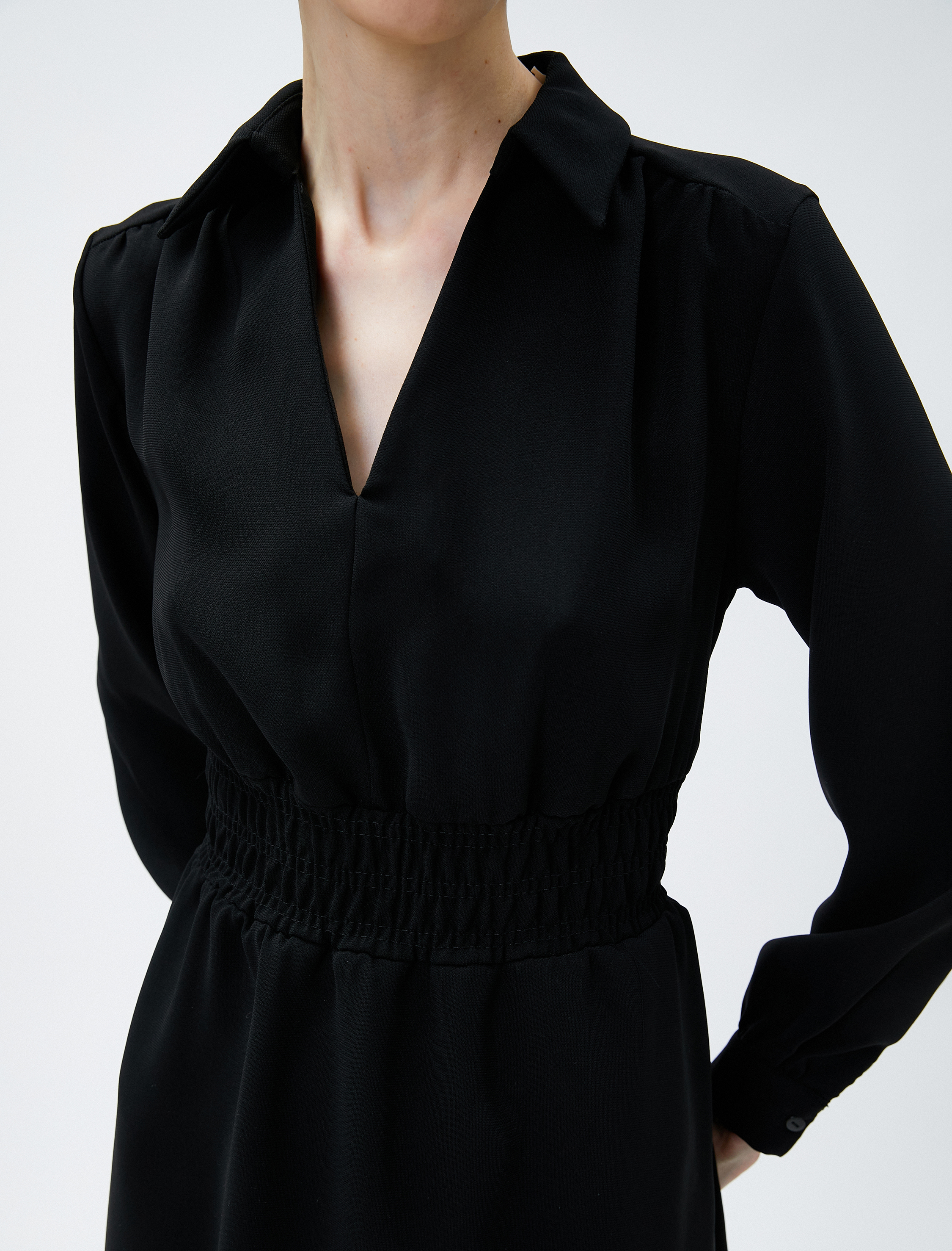 Mini Elbise Gömlek Yaka Beli Gipeli