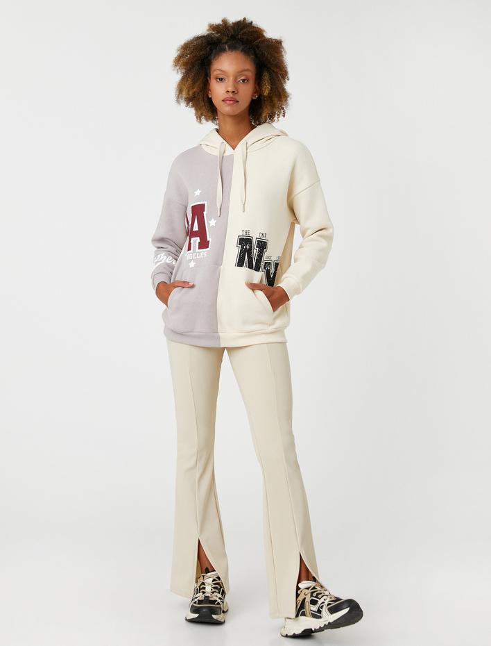  Kapüşonlu Sweatshirt Kolej Baskılı Kanguru Cepli Uzun Kollu İçi Polarlı