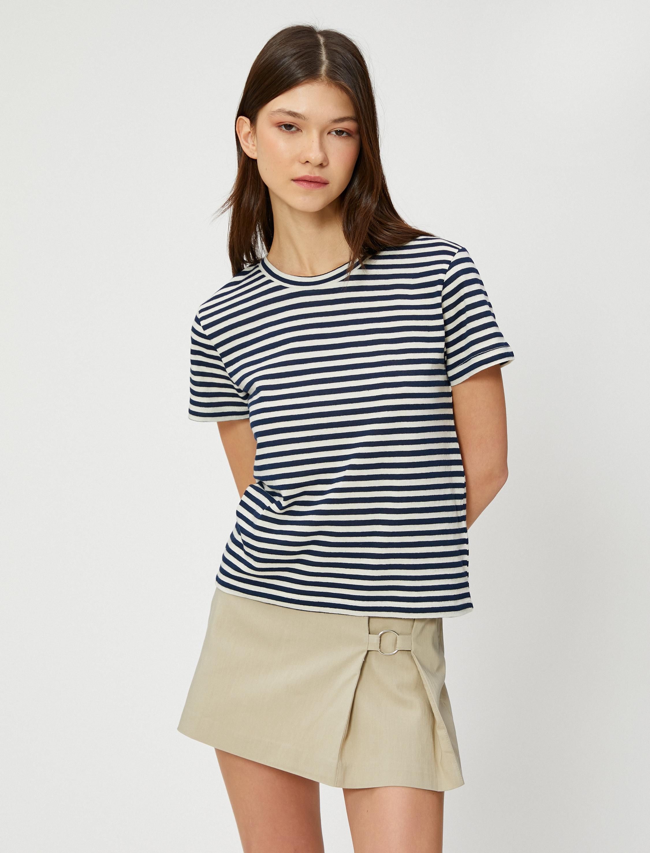   Bisiklet Yaka Tişört Kısa Kollu Viskon Karışımlı