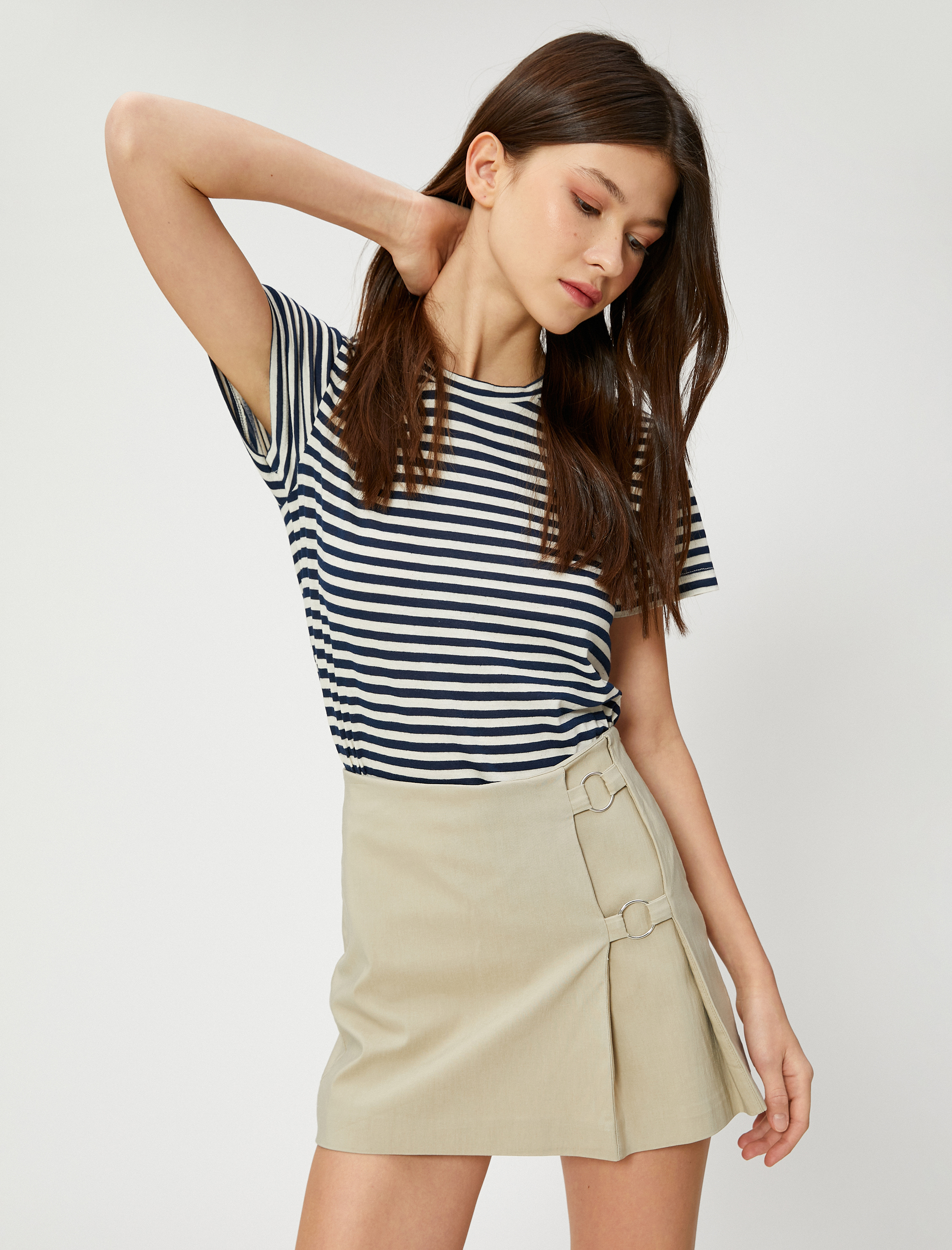   Bisiklet Yaka Tişört Kısa Kollu Viskon Karışımlı