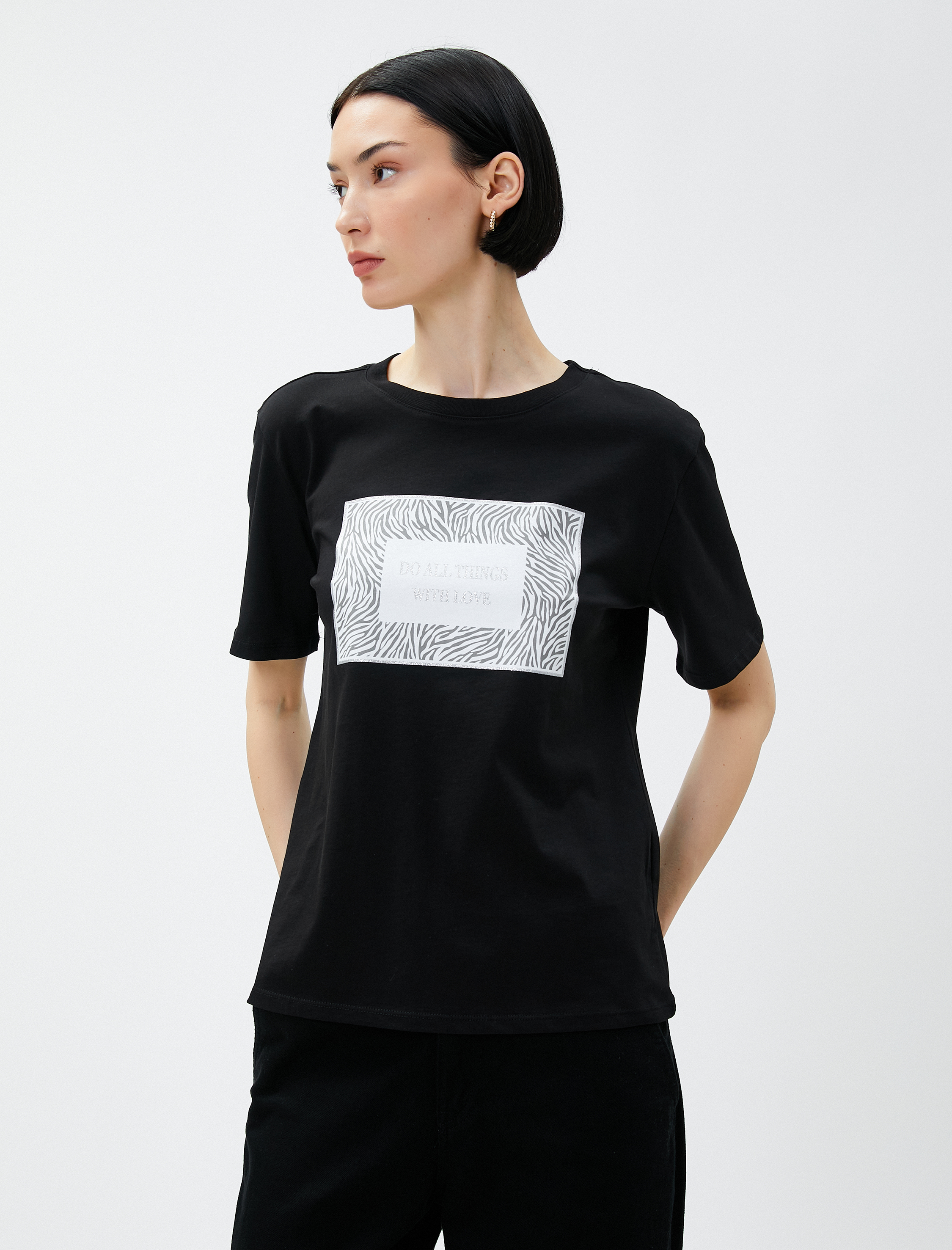   Baskılı Tişört Bisiklet Yaka Pamuklu