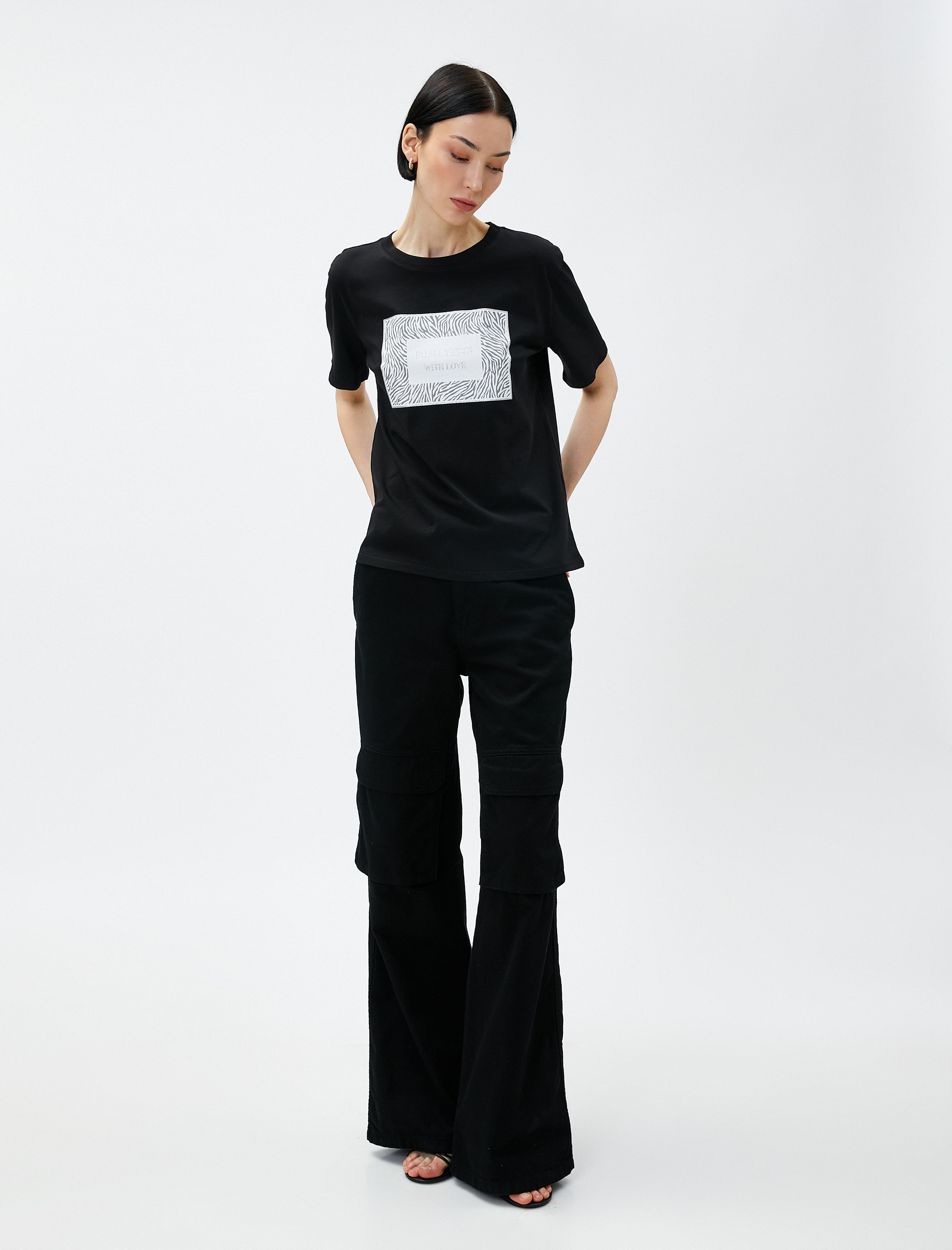   Baskılı Tişört Bisiklet Yaka Pamuklu