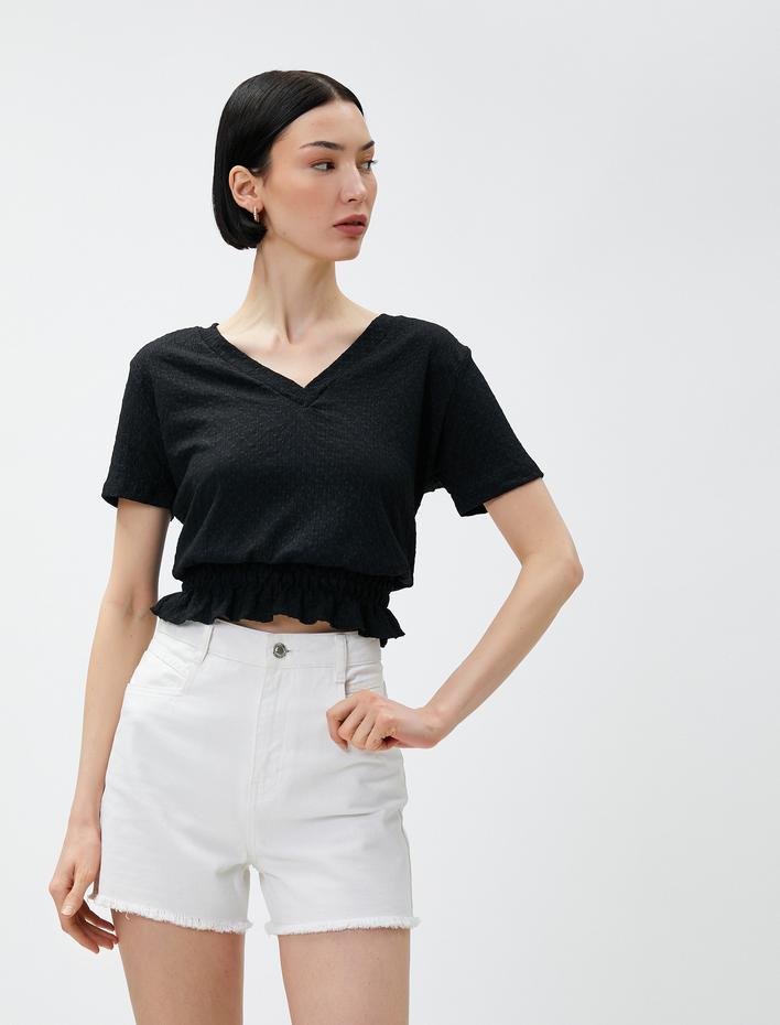  Beli Gipeli Tişört V Yaka Kısa Kollu