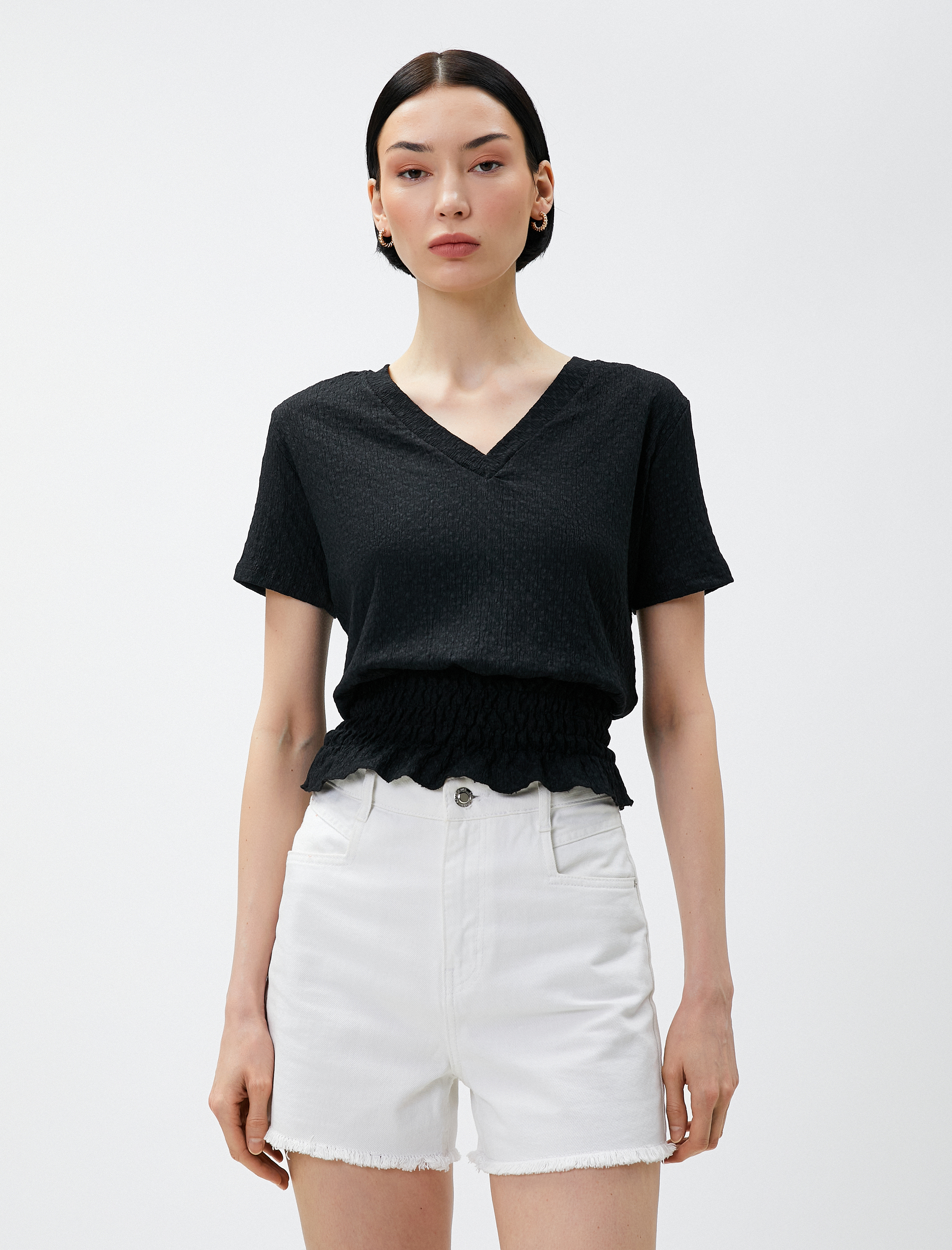   Beli Gipeli Tişört V Yaka Kısa Kollu