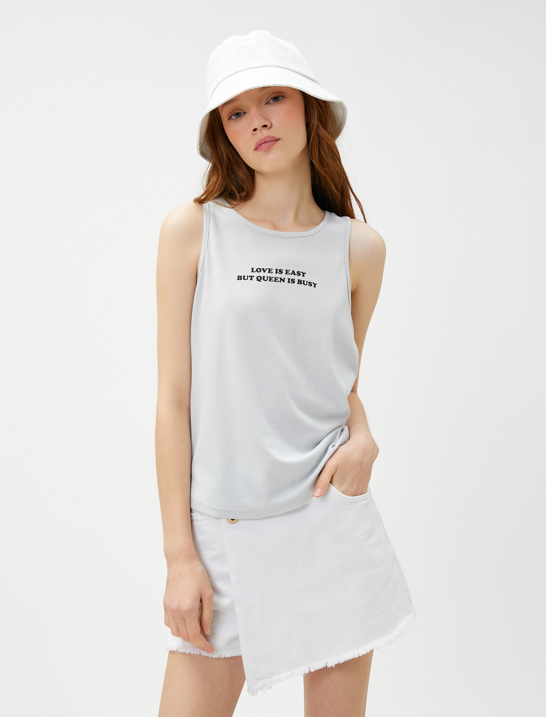   Slogan Baskılı Atlet Bisiklet Yaka Fitilli