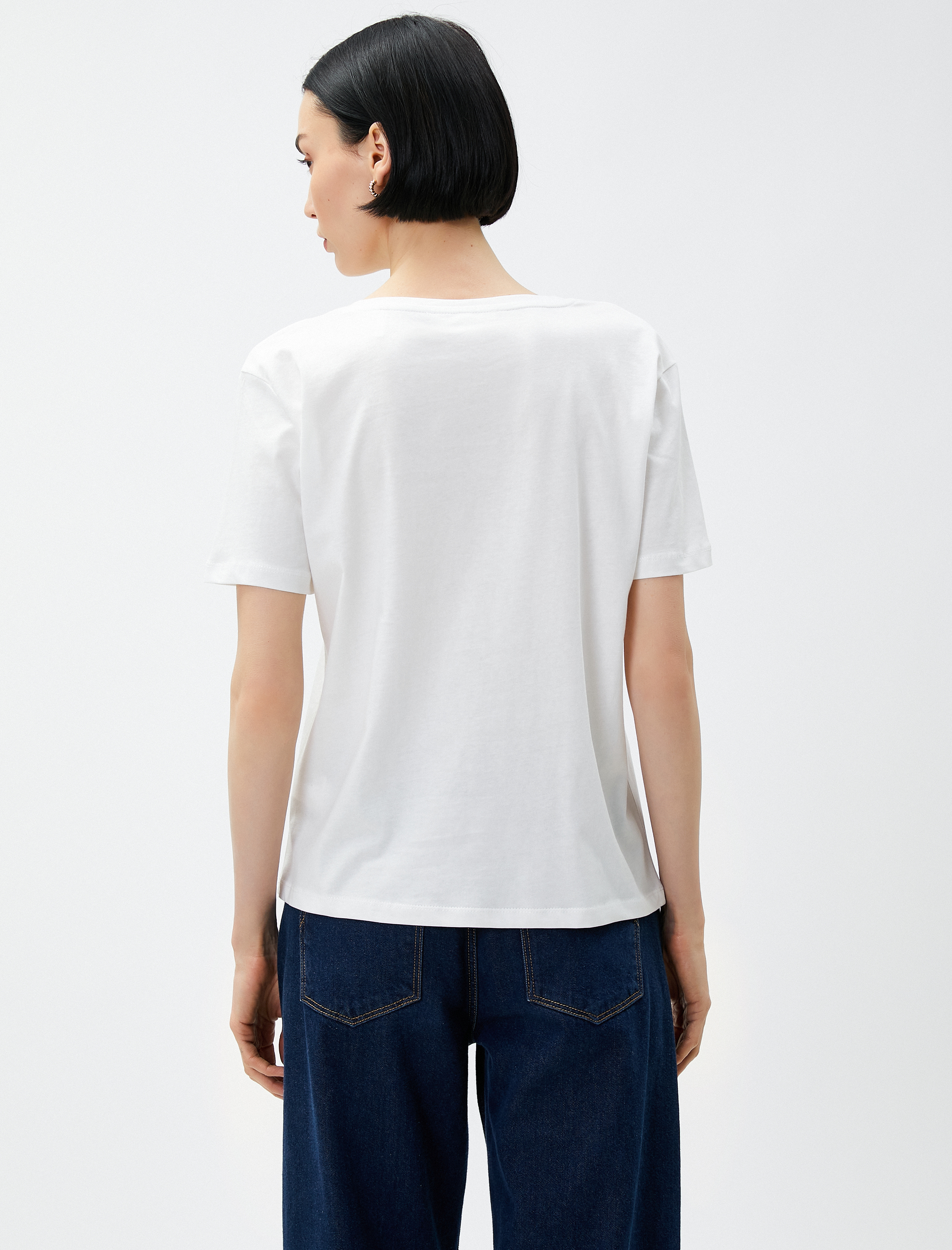   Parlak Baskılı Tişört V Yaka Pamuklu