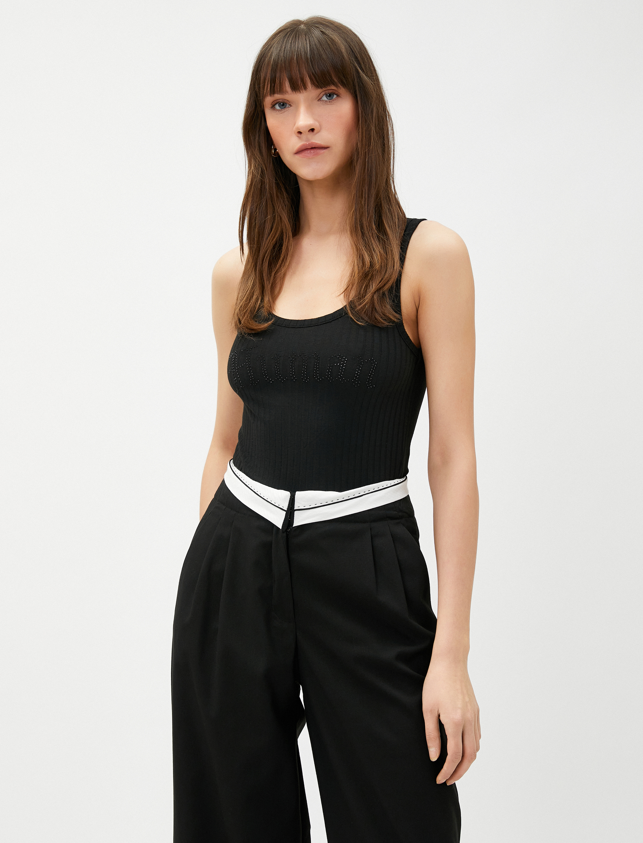   Taşlı Atlet Ribanalı U Yaka