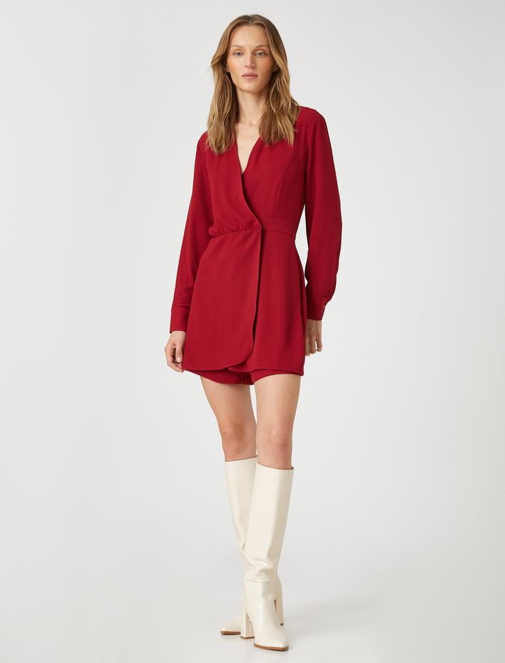  Anvelop Şortlu Tulum V Yaka Uzun Kollu