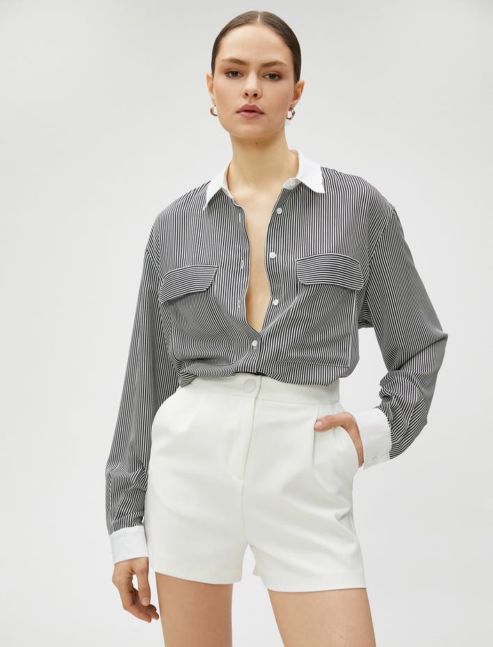  Cep Detaylı Gömlek Uzun Kollu