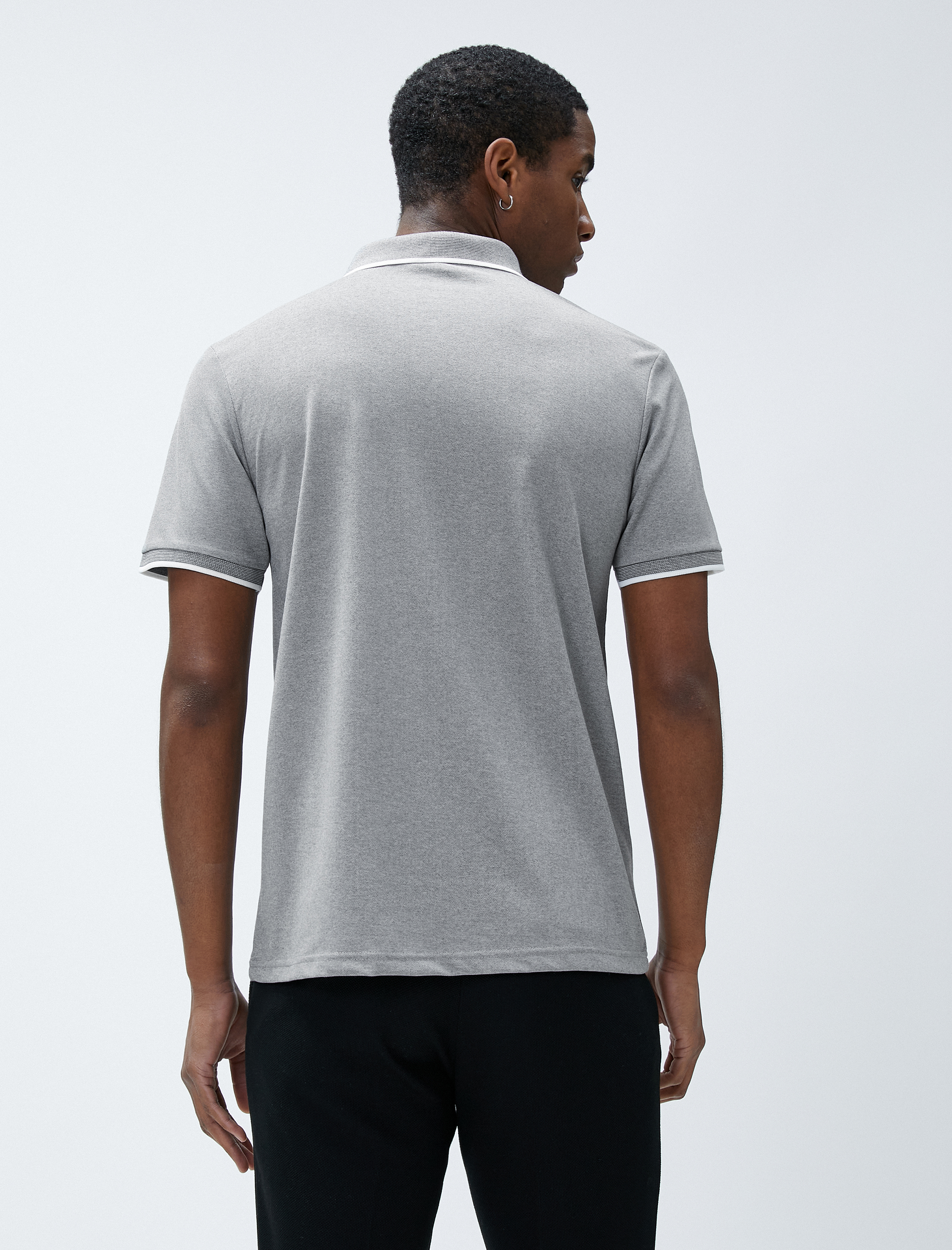   Polo Yaka Tişört Düğmeli Dar Kesim Kısa Kollu