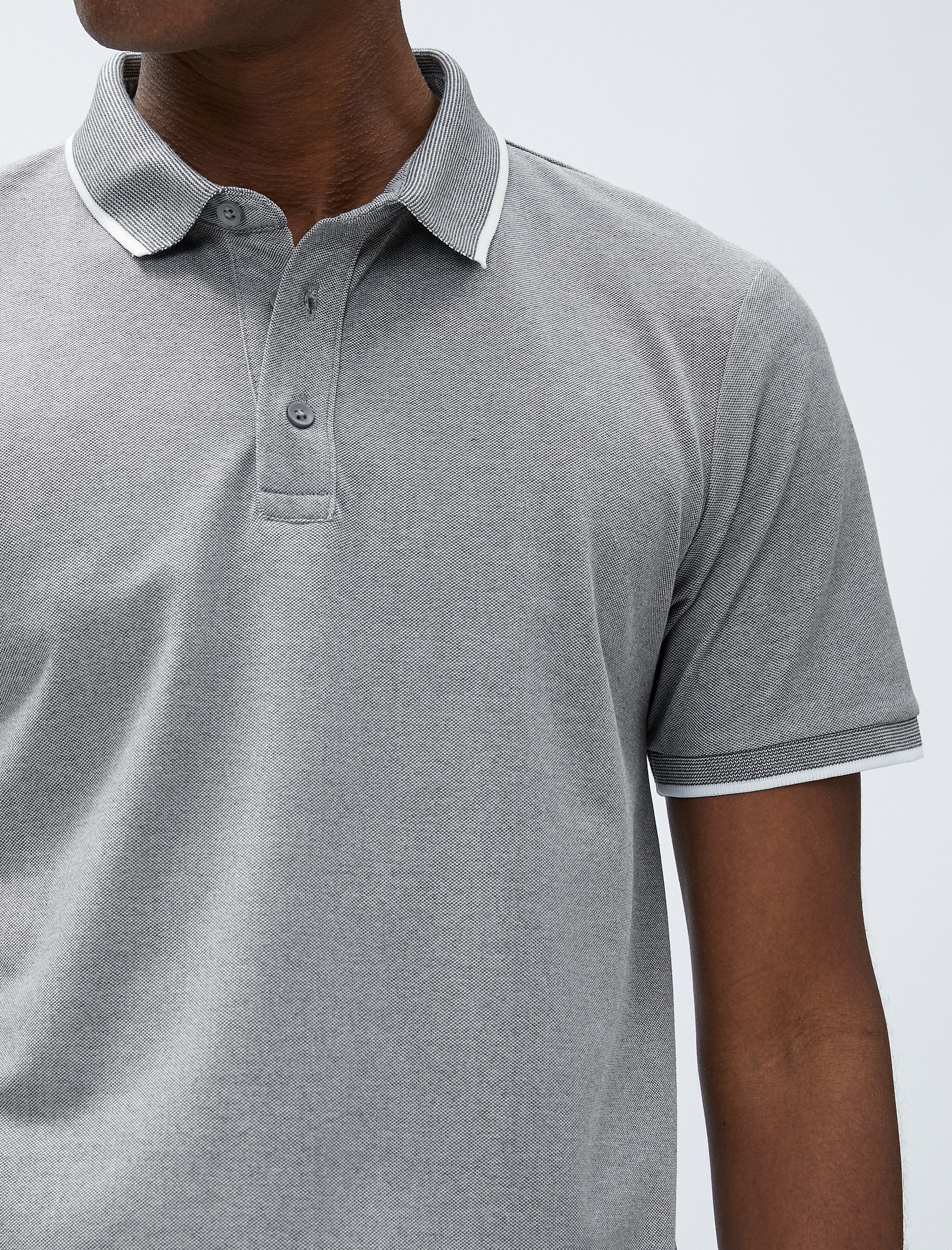   Polo Yaka Tişört Düğmeli Dar Kesim Kısa Kollu