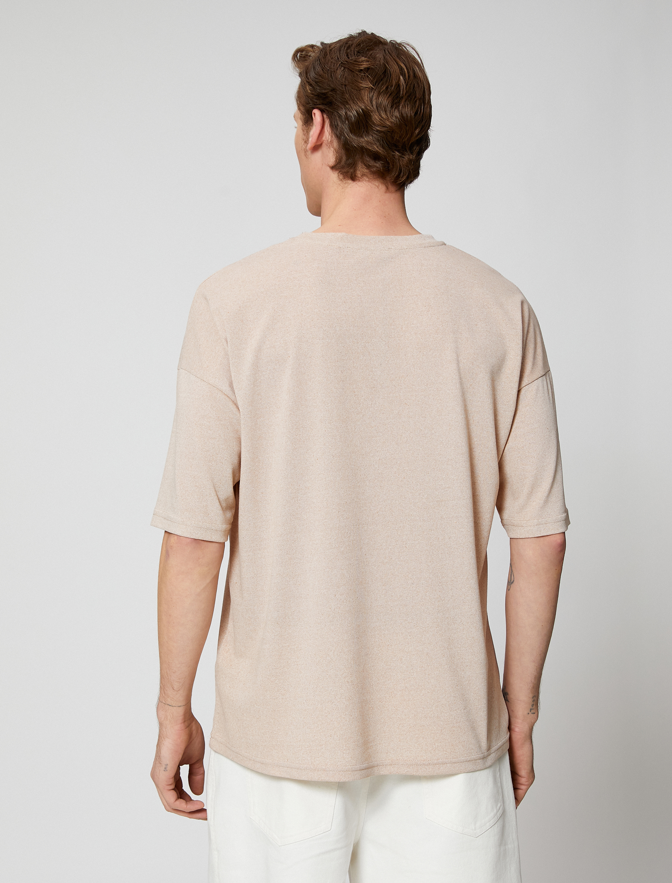   Basic Oversize Tişört Cep Detaylı Bisiklet Yaka Yarım Kollu