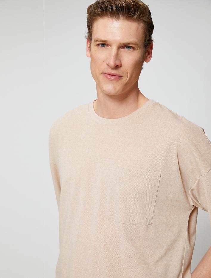  Basic Oversize Tişört Cep Detaylı Bisiklet Yaka Yarım Kollu