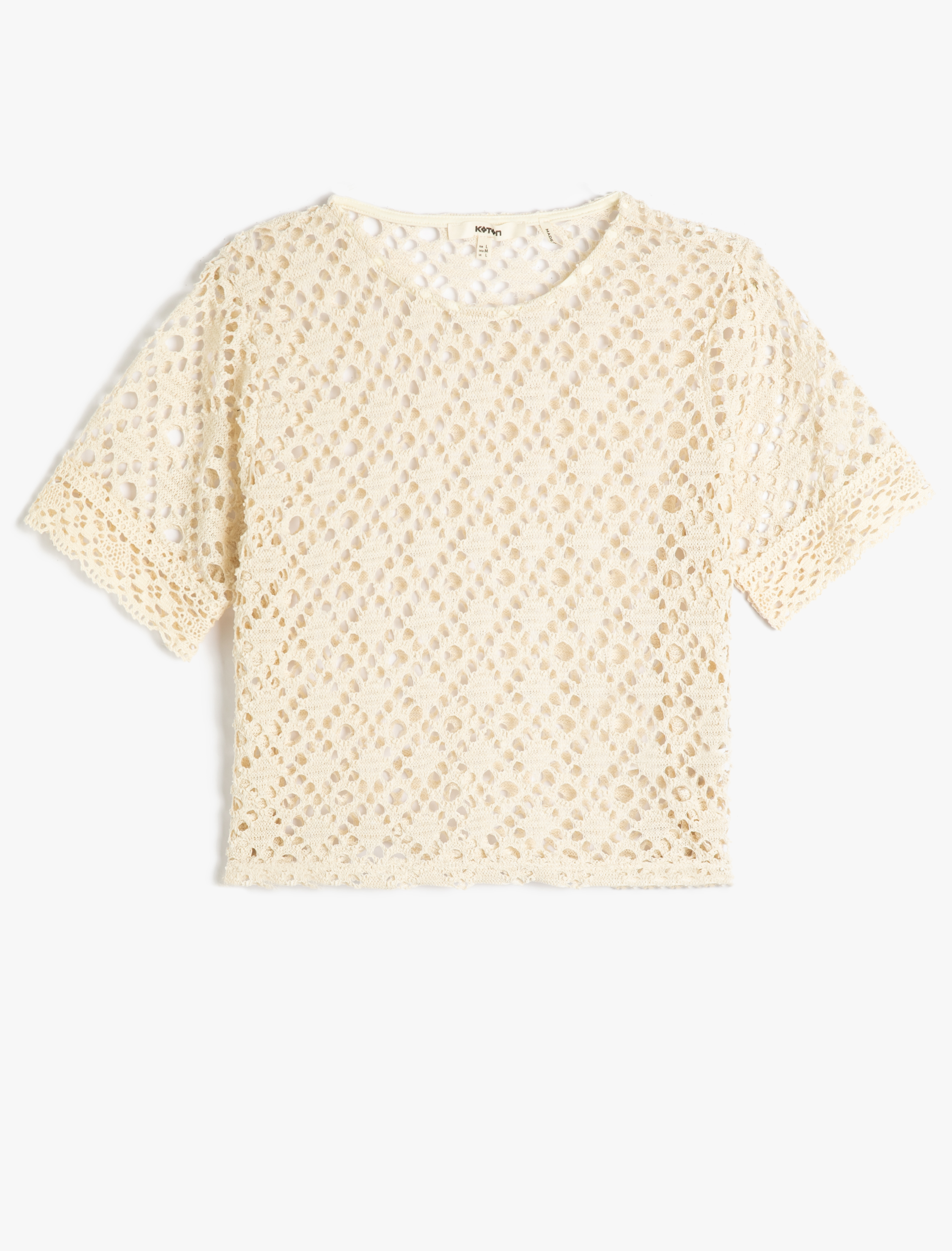   Ajurlu Kroşe Tişört File Bisiklet Yaka Kısa Kollu